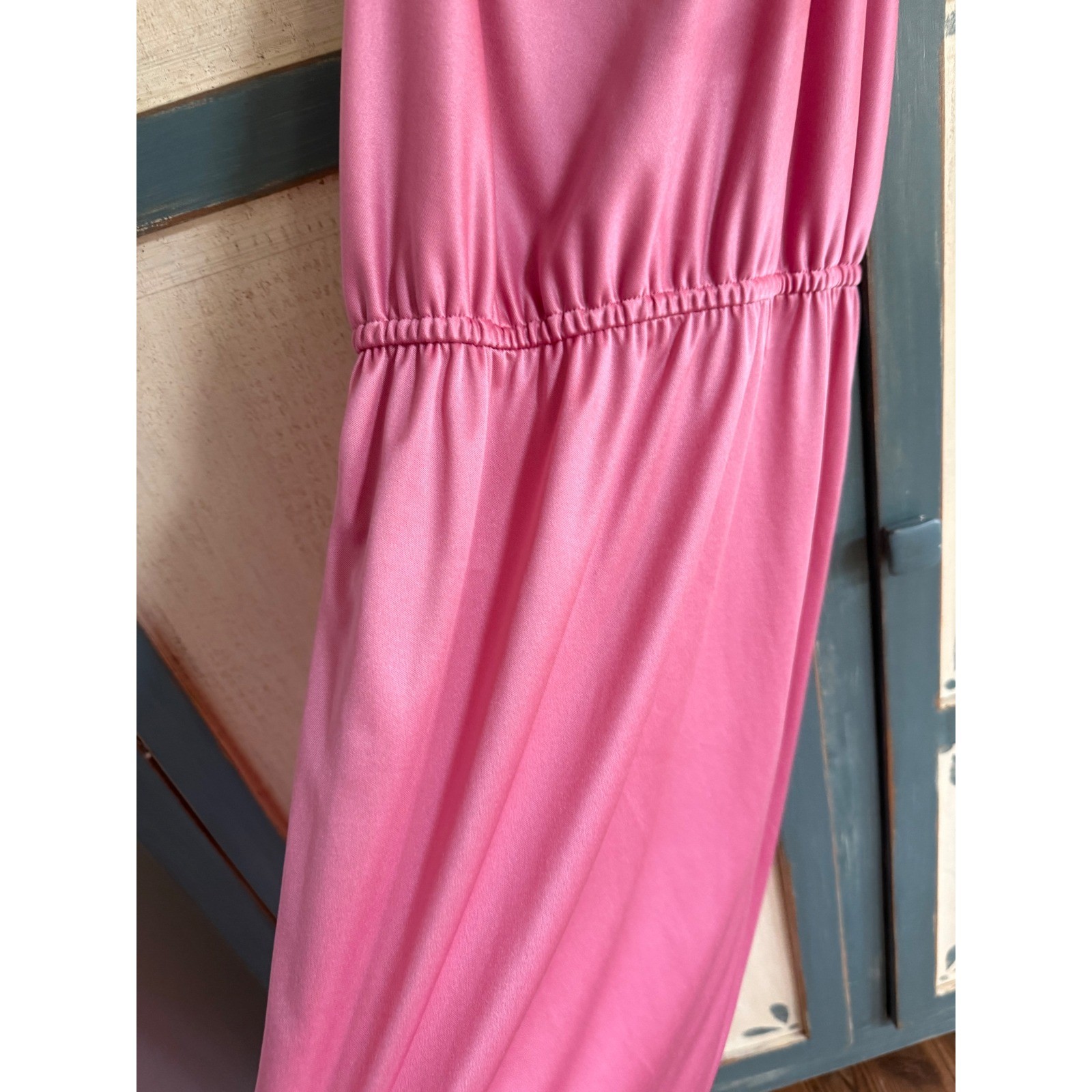 Vintage Pink Satin Maxi Dress V-Neck Spaghetti Strap Elastic Waist 11/12 Prom