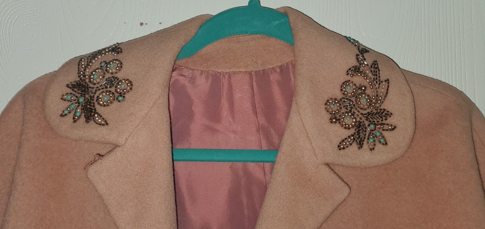Vtg 1940s-50s FORSTMANN Pink Wool MATADOR BOLERO JACKET w/BEADING