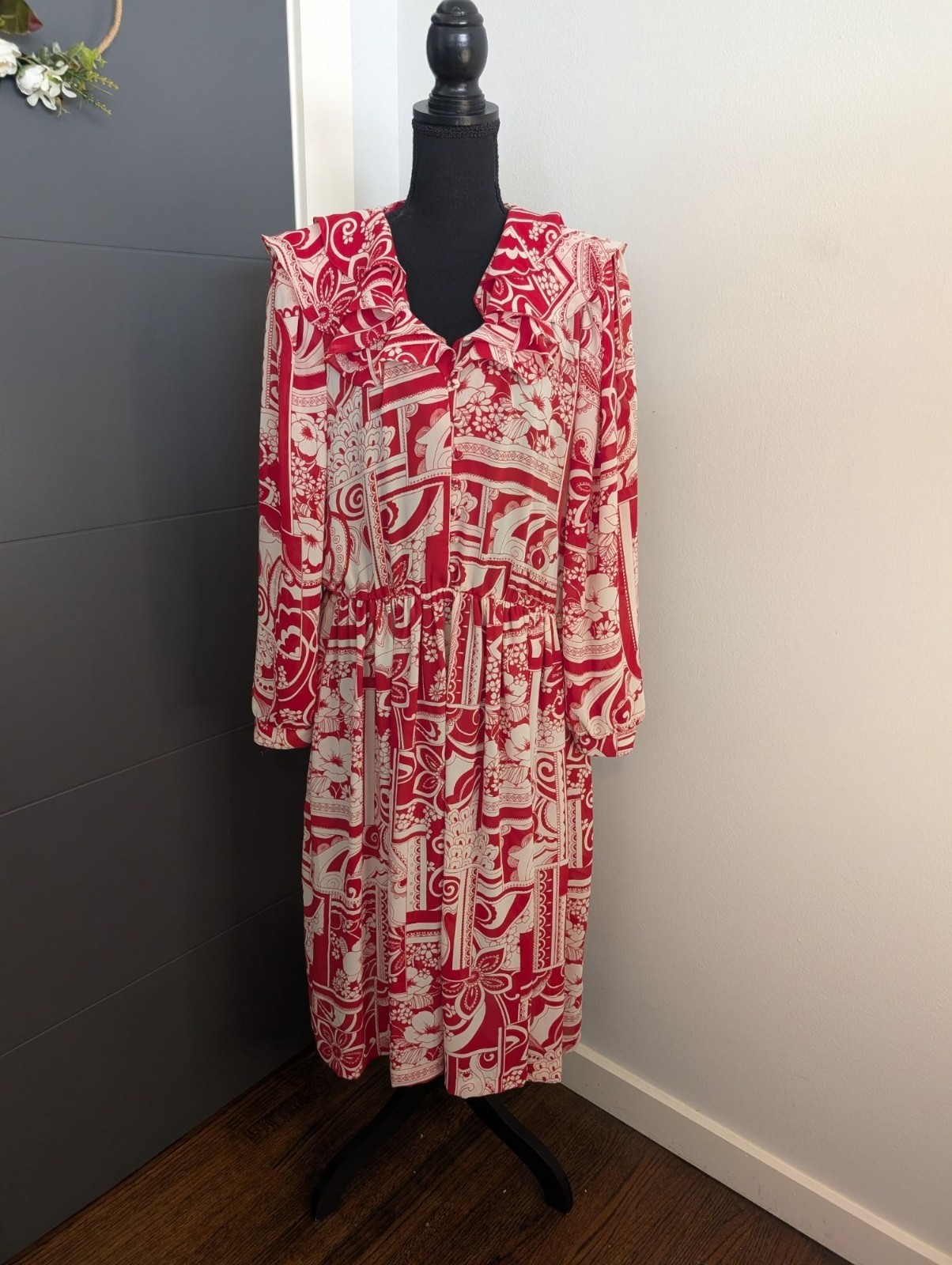 Vintage Coco Of California Red & White Floral Patchwork Dress – 16 Made In USA