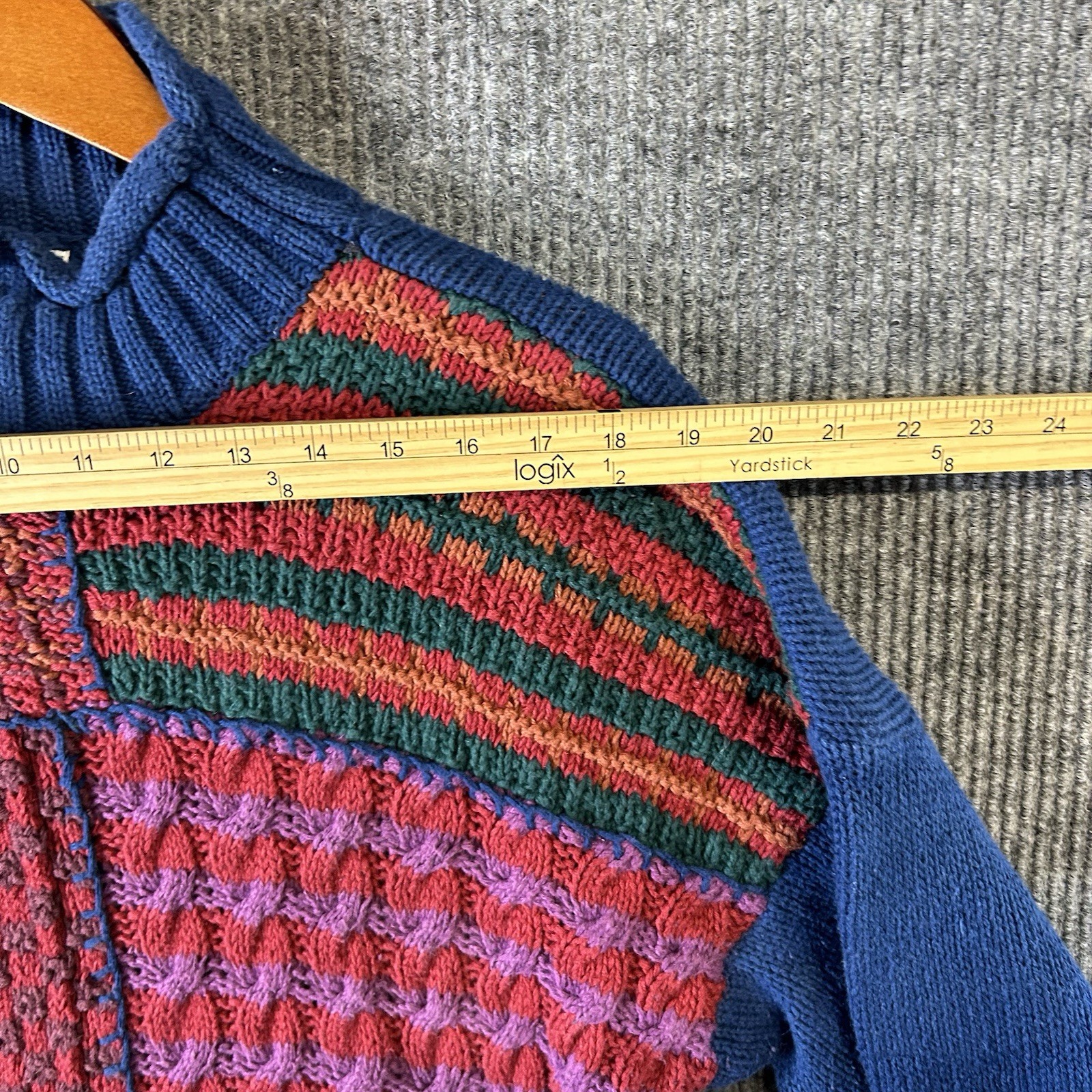 Vintage Erika II Sweater Women’s 3X Hand Knit Blue Red