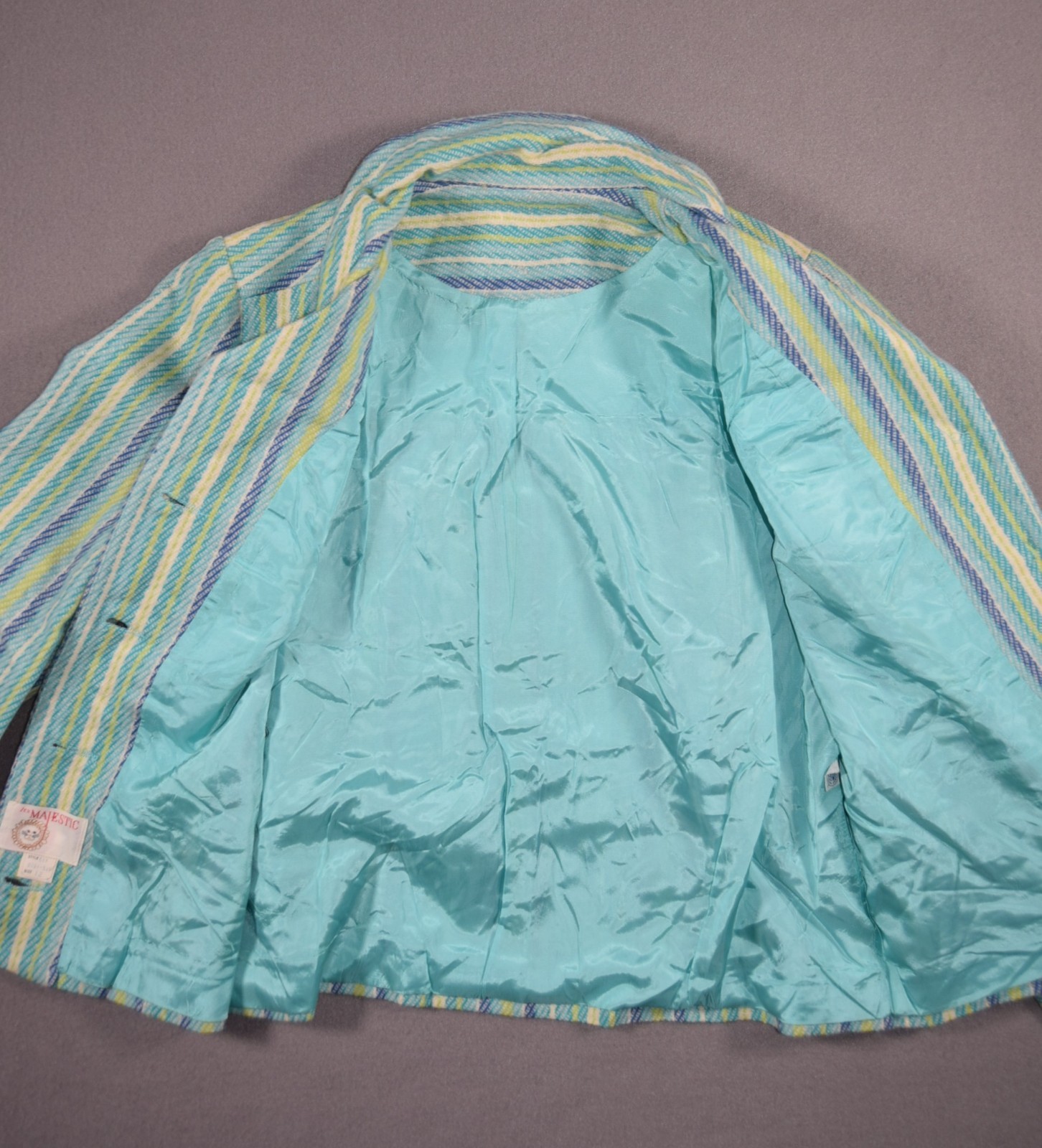 Vintage 70s Jacket Womens Small Blue Striped Wool Its Majestic Lined Mod