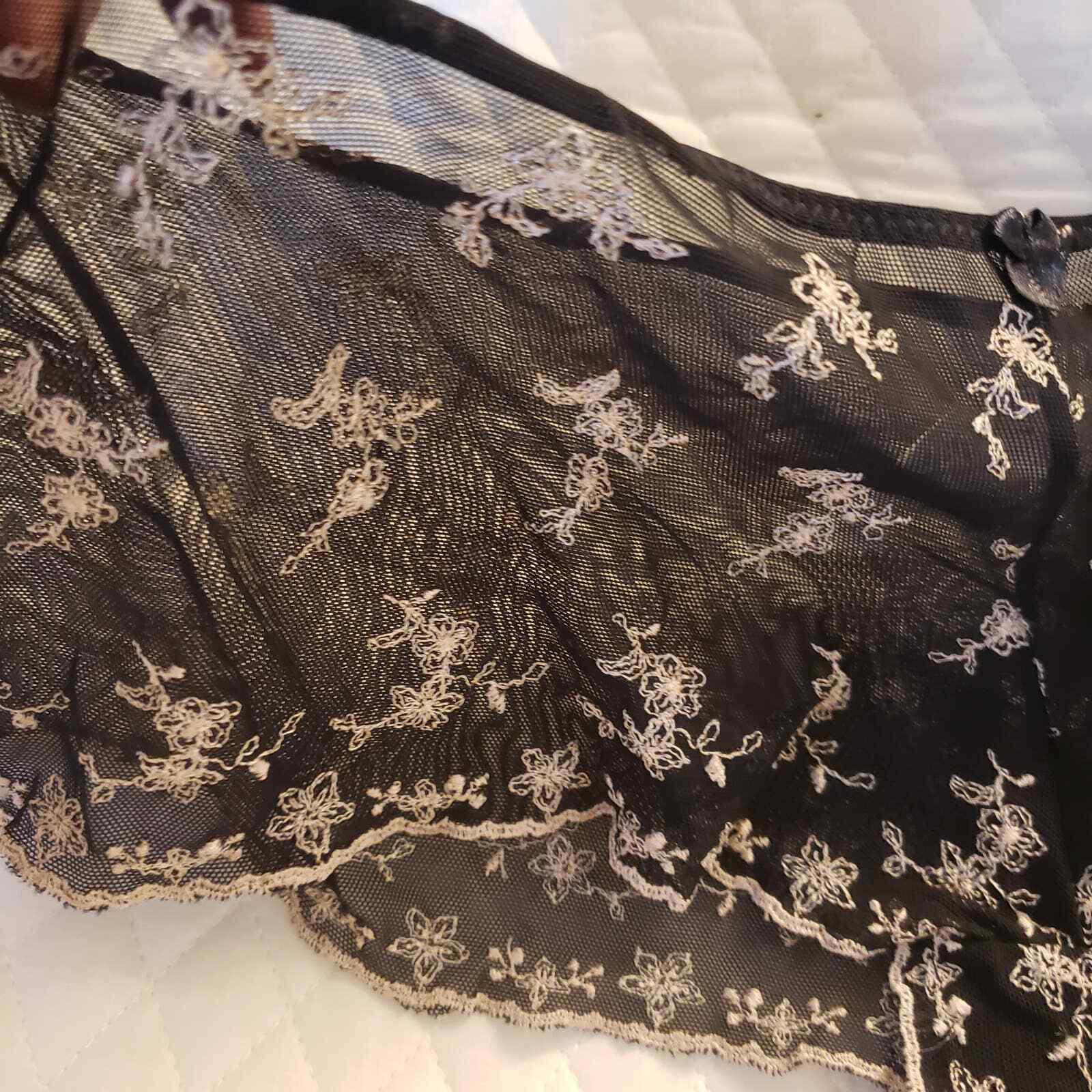 Vintage Delicates Panties Sheer Lace Black Floral Embroidery Sz 7 L JC Penny