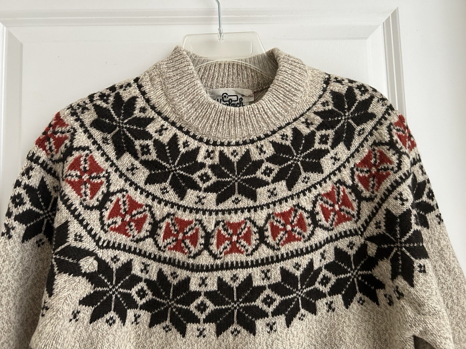 Vintage Woolrich Sweater Fair Isle Size L Wool Blend Pullover Celtic Cross 1960s