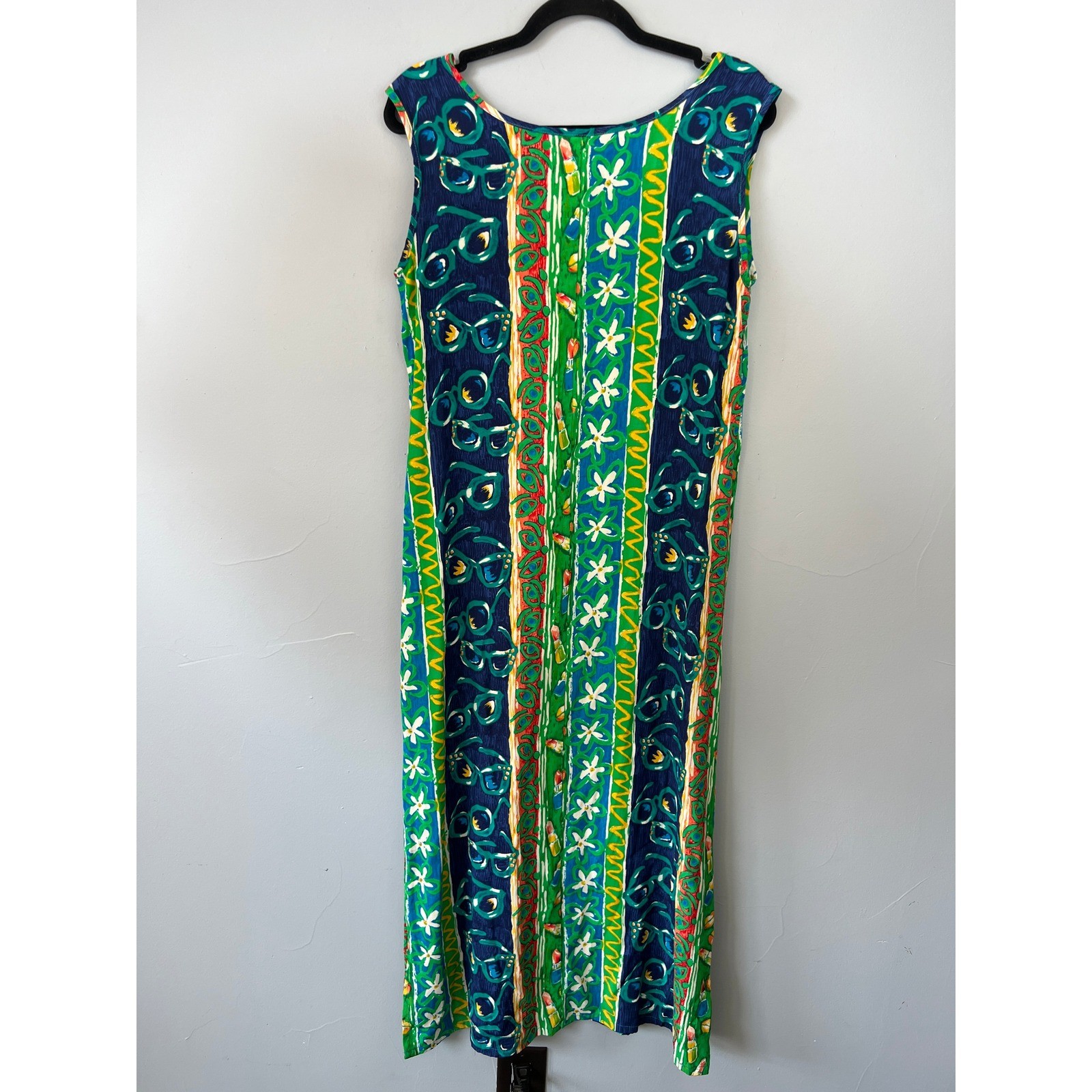 Vintage BIG HED Designs Sleeveless Maxi Dress SZ L Vibrant Print Vacation