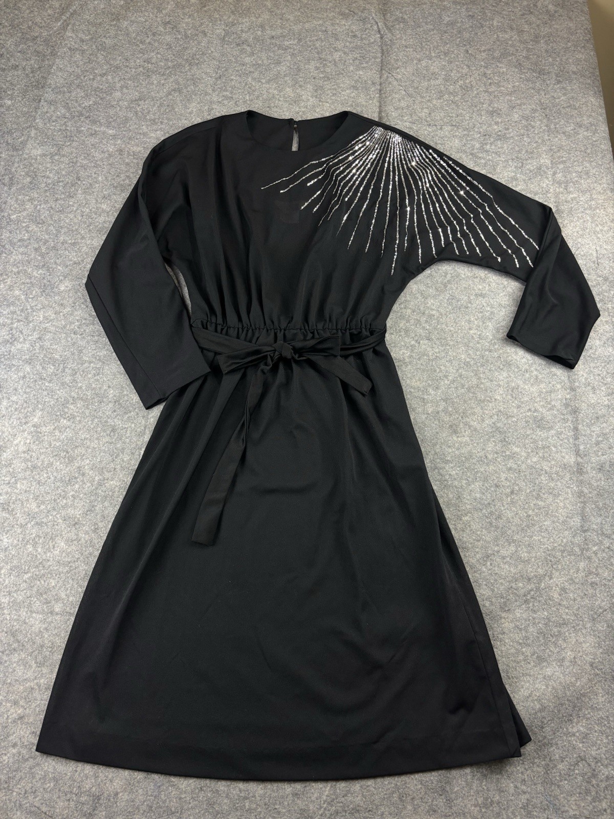 1970s VTG Sears Women’s 14P Disco Dress Glitter Starburst Belted Batwing Dress