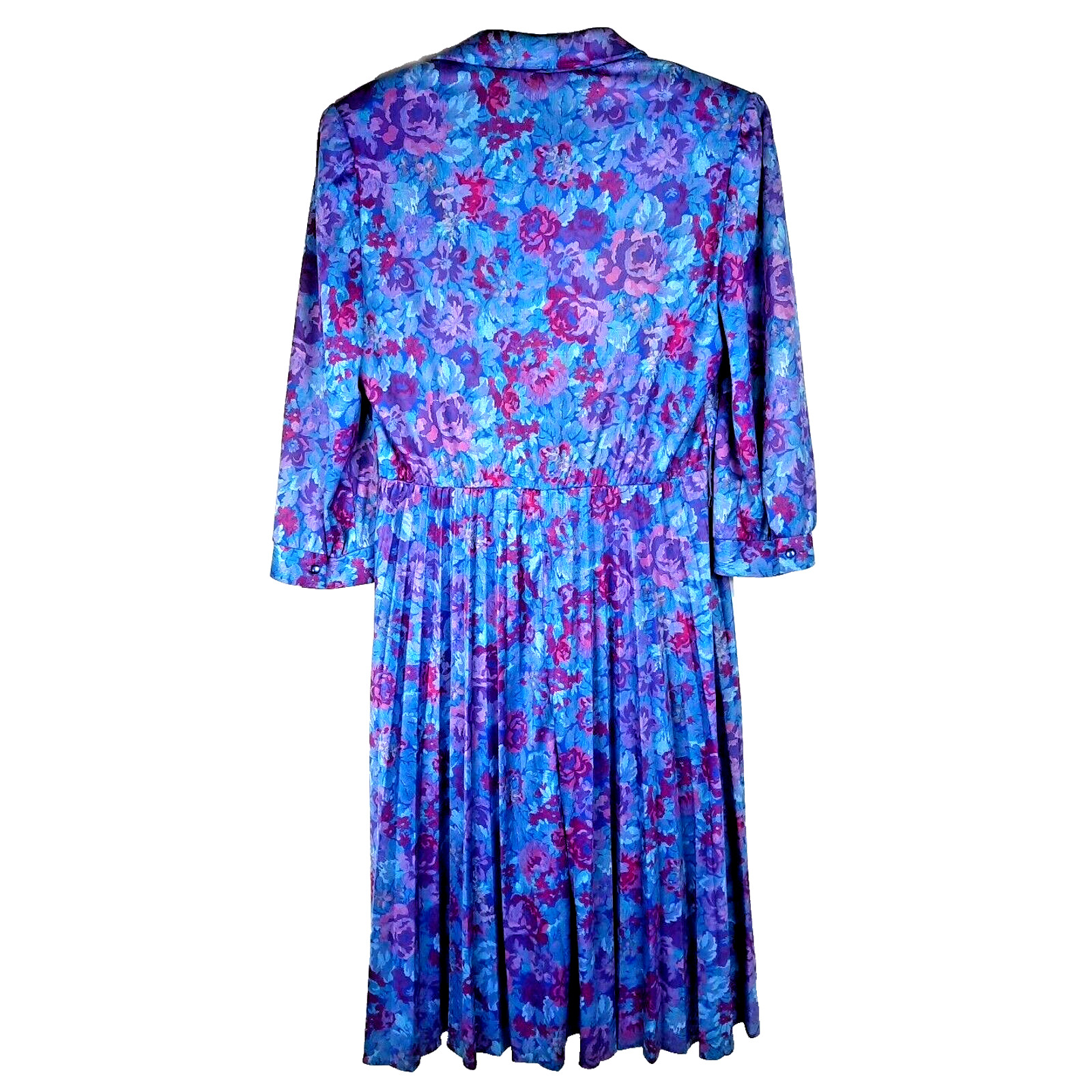 Vtg 70s Whirlaway Floral Pleated Secretary Dress Size 12 Blue Purple Secretary