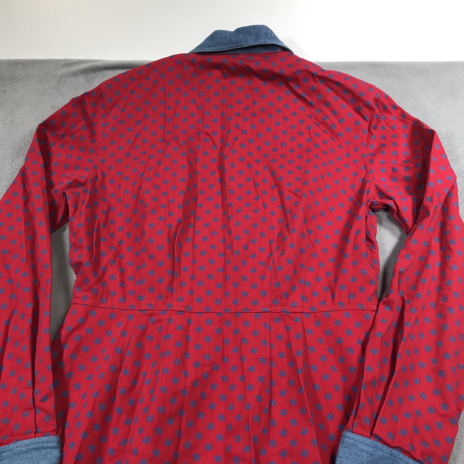 Vintage Susan Bristol Dress Womens 8 Floral Denim Trim Western Farm Prairie 90s