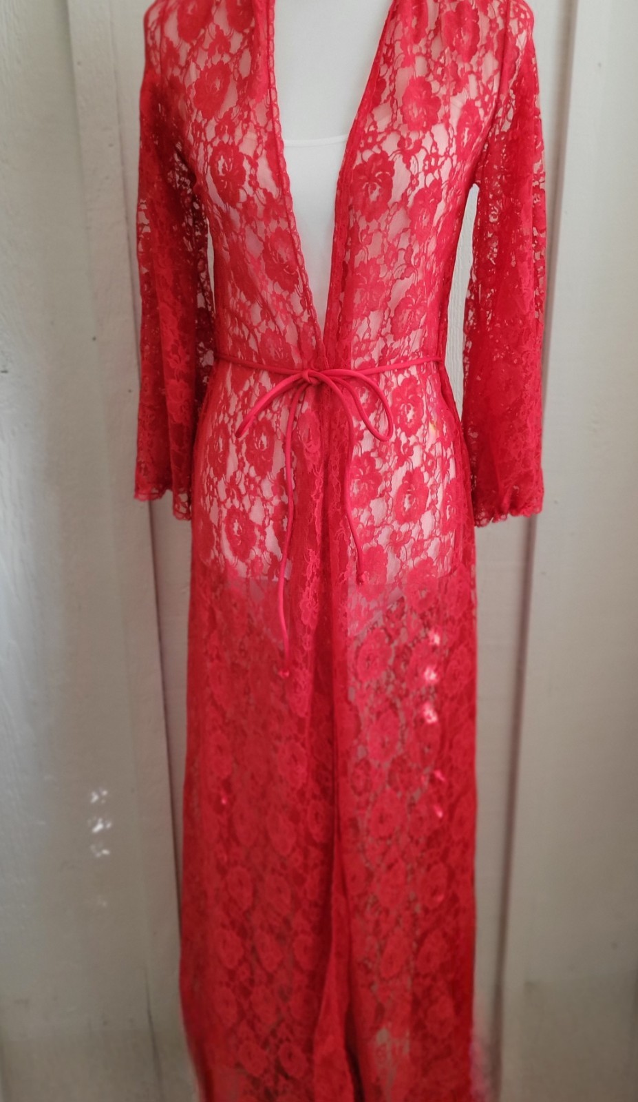 Vintage Glydons Red Lace – Kimino – Maxi Robe – Duster- Festival Outfit – Small