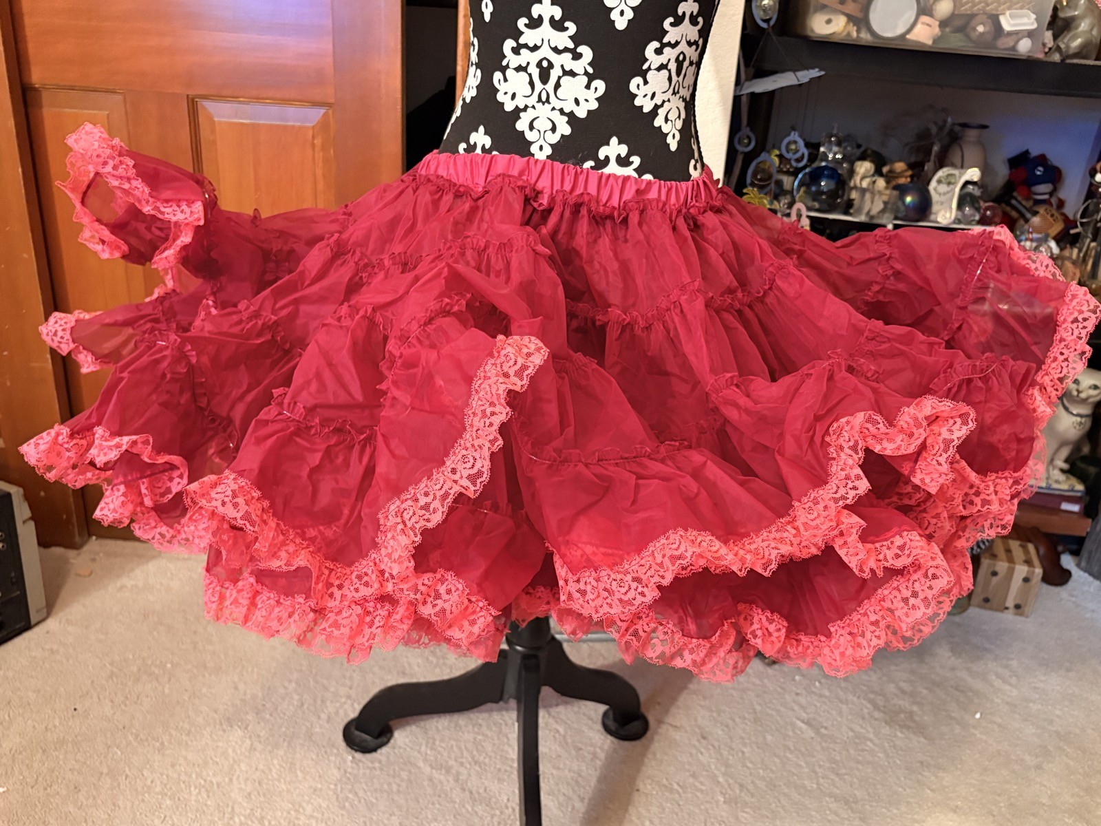 Vtg Great American Square Dancing Co Dark Pink Burgandy Petticoat S Rockabilly