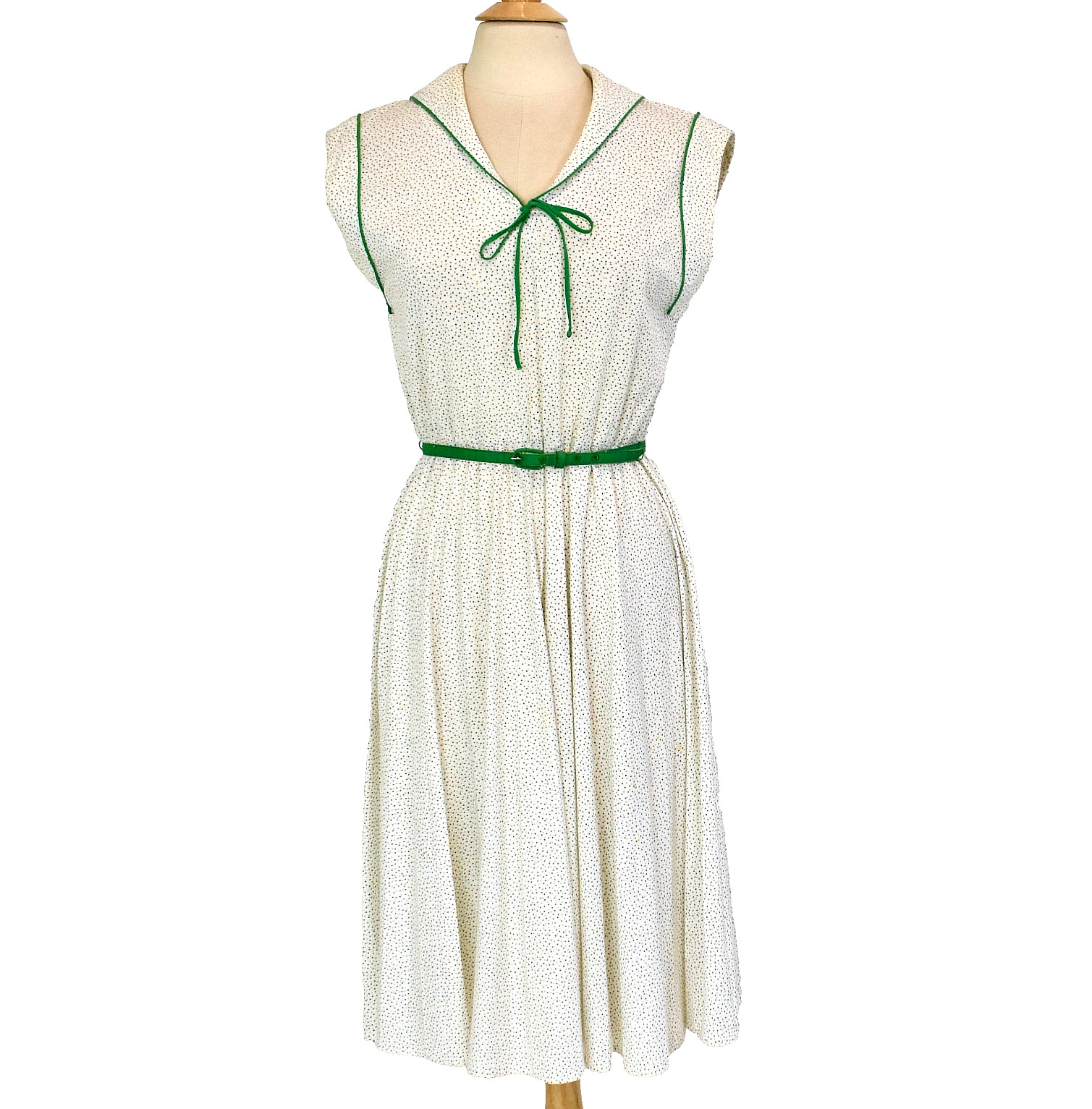 Vtg 70s LESLIE FAY Polka Dot Jersey Knit Sportswear Day Dress M-L Sailor Collar
