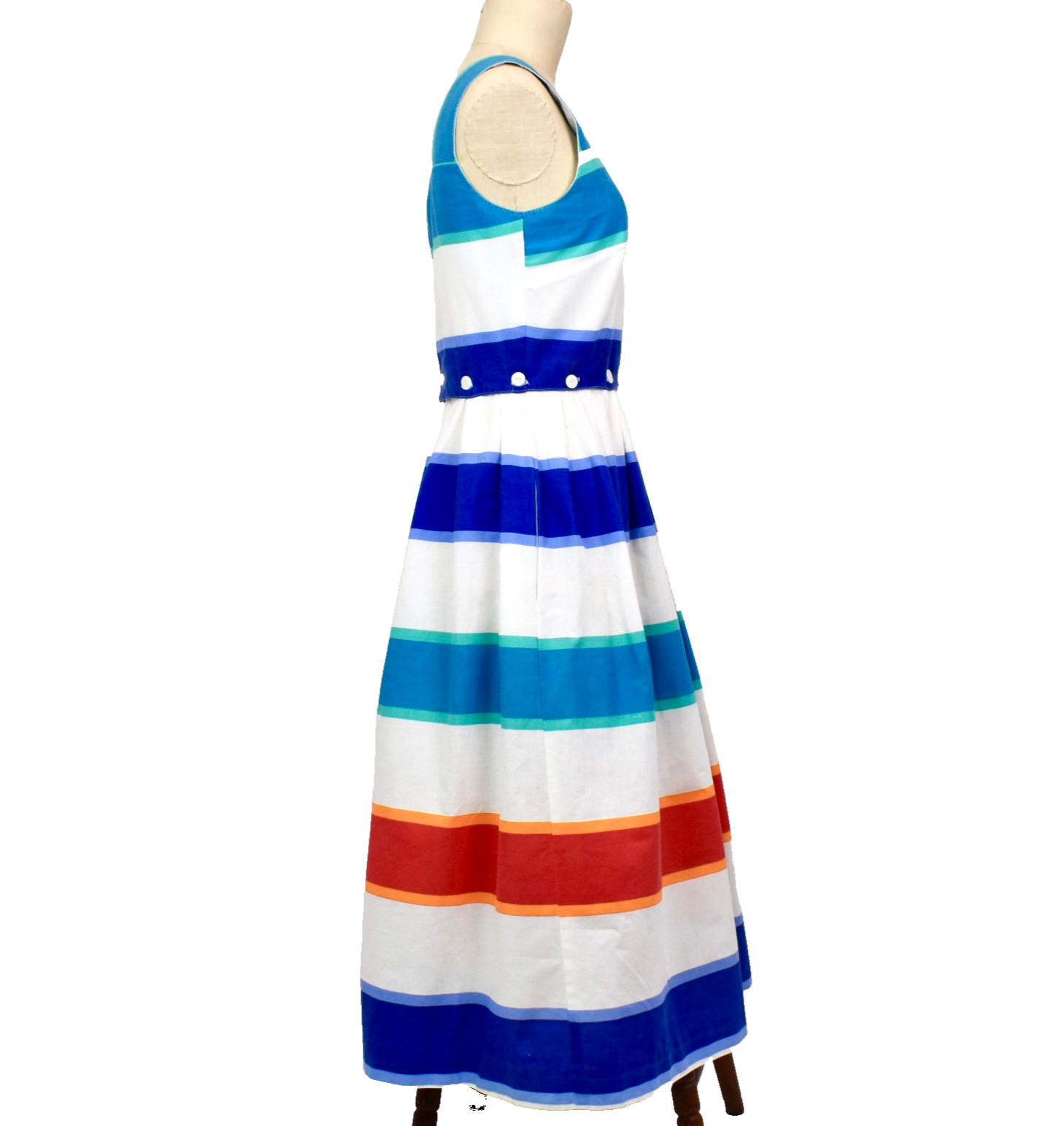 Vtg 70-80s LANZ Stripe Cotton Sundress Button Detail Midi Dress Set Size 7/8 S
