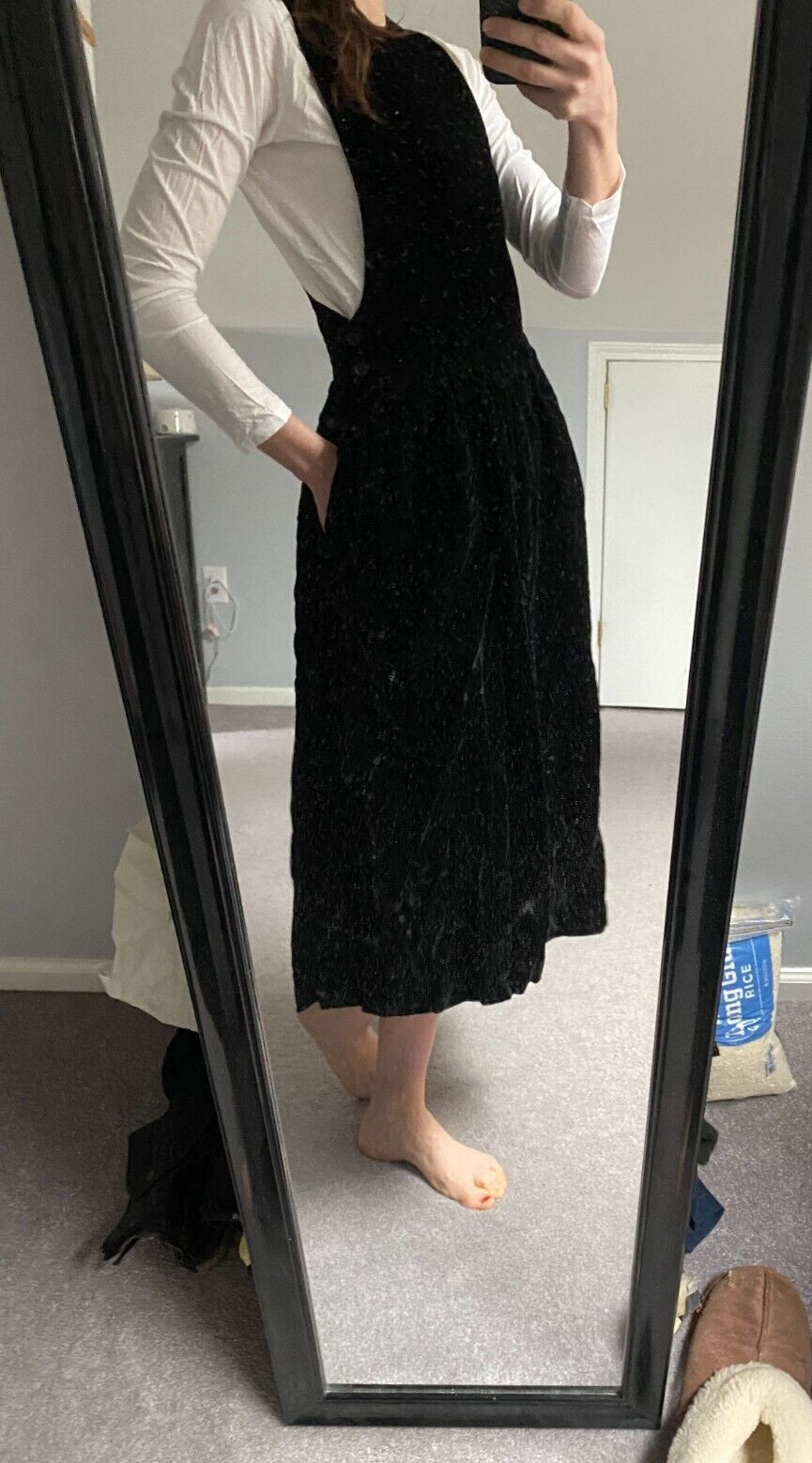 JoS.A.BANK CLOTHERS Vintage Jumper Dress sz 4 / S Black VELVET Shoulder Buttons