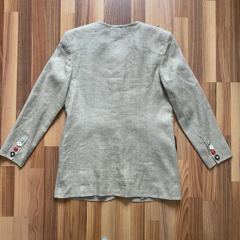 1980s Vintage Linen Blazer Novelty Bavarian Folk Trachten Jacket Retro EU 40