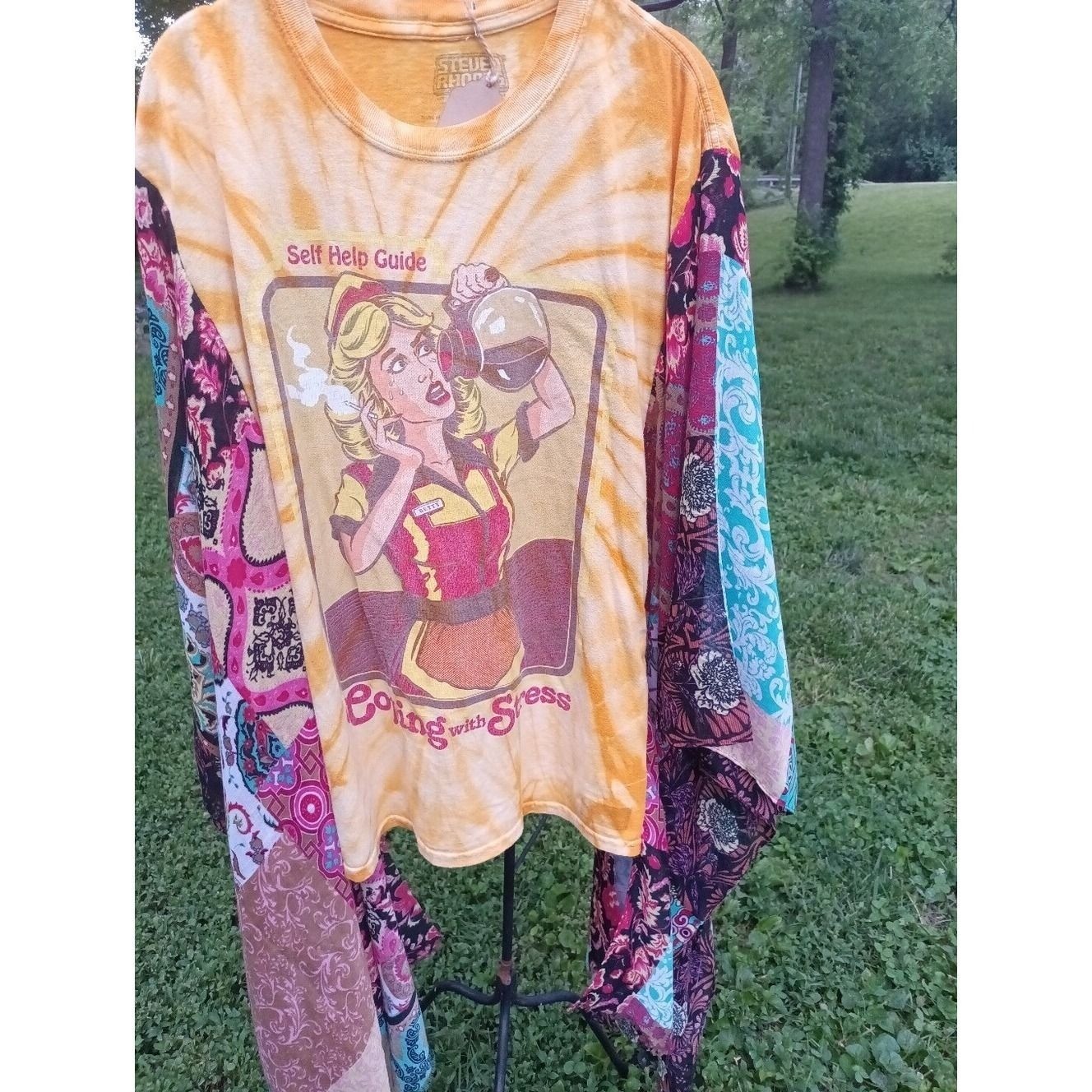 Upcycled Boho Graphic Tee, 00k, Upcycled Boutique Top, Handmade Wearable Art