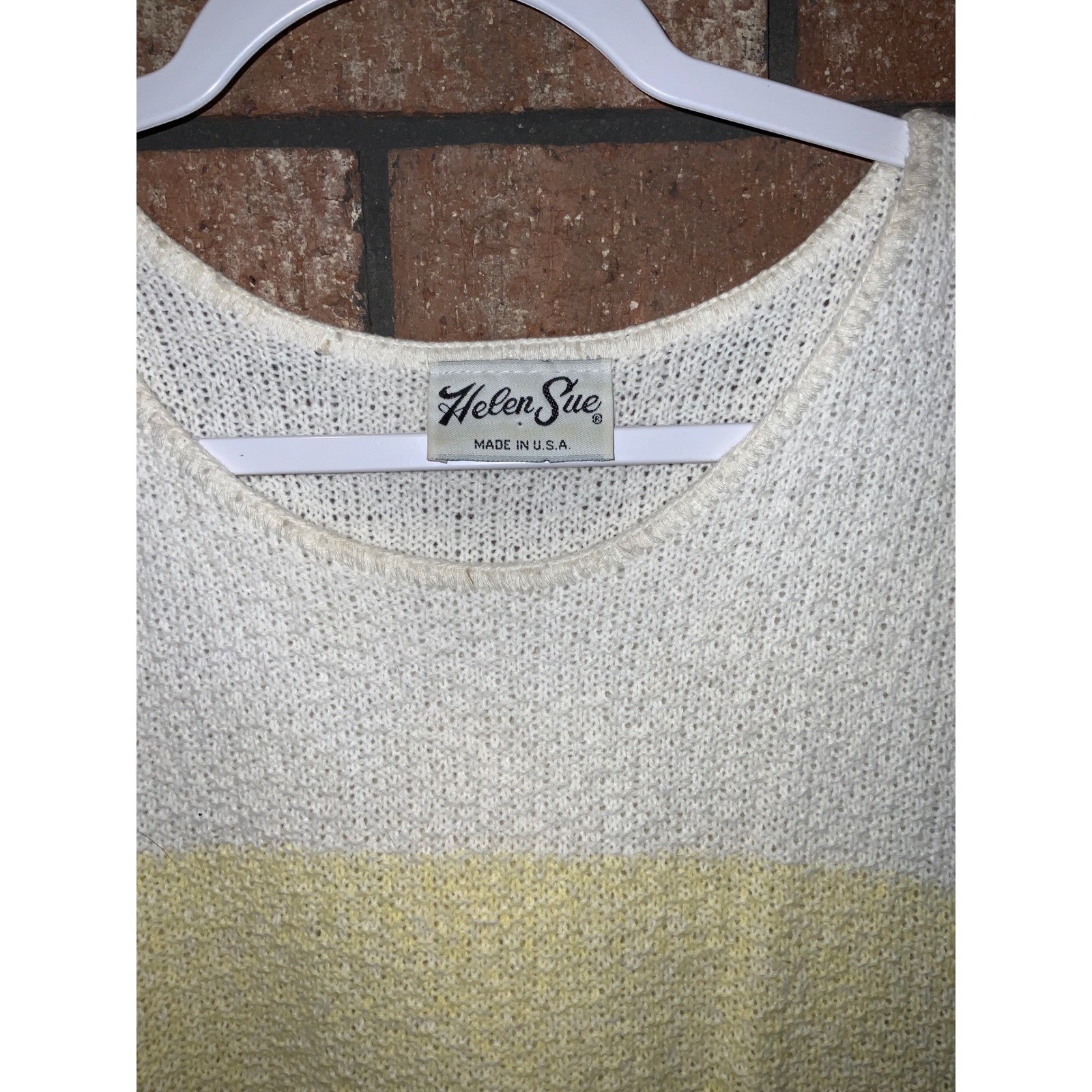 Vintage Helen Sue Sleeveless Knit Sweater Vest Color Block Yellow White USA Made