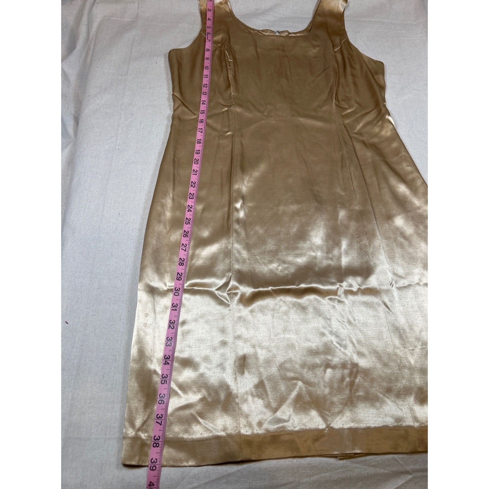Hampton Nites Vintage Champagne Gold Satin Sheath Dress Womens 14 Formal USA
