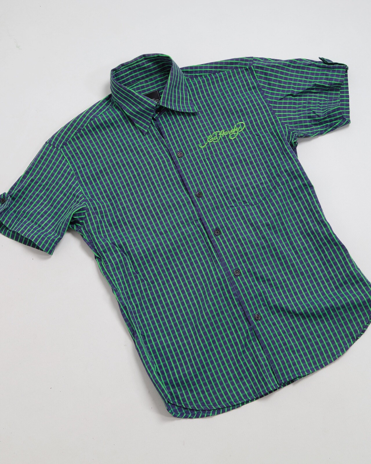 W’ 00s Ed Hardy by Christian Audigier Short Sleeve Checked Shirt 42