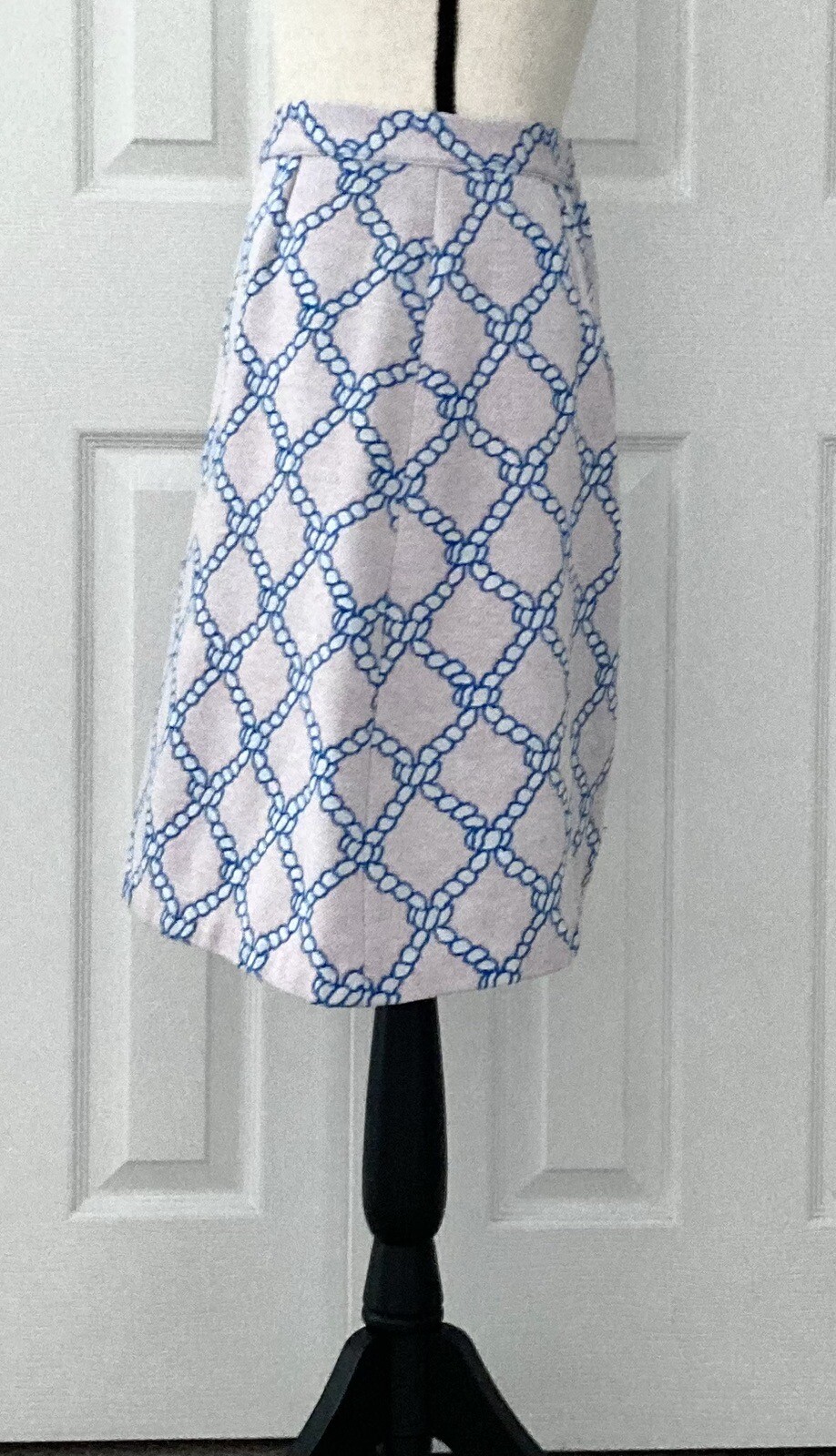 Vtg 70s Pink Skirt White Rope Print Polyester Back Zipper Size XS Waist 23.5”