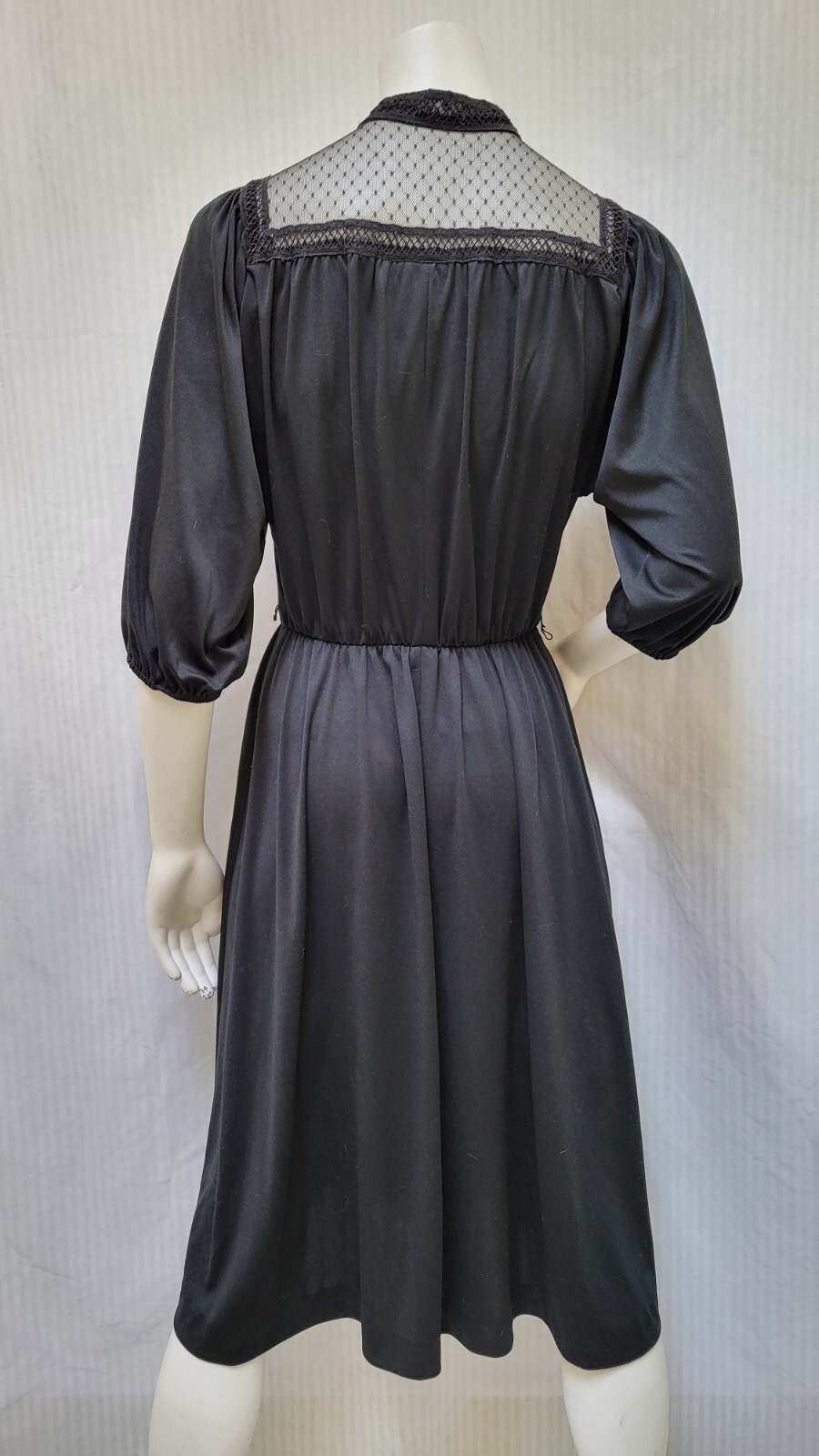 Vintage AMY DEB Black Knit Dress with Mesh Lace Yoke – Size M
