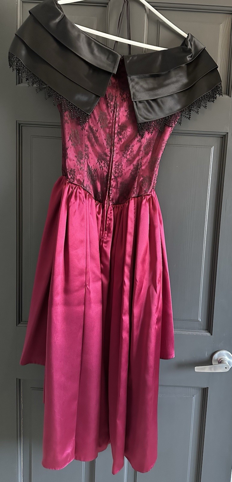 Gorgeous Vintage Burgundy & Black Evening Gown W/Hand Sewn Beading/Corset bodice