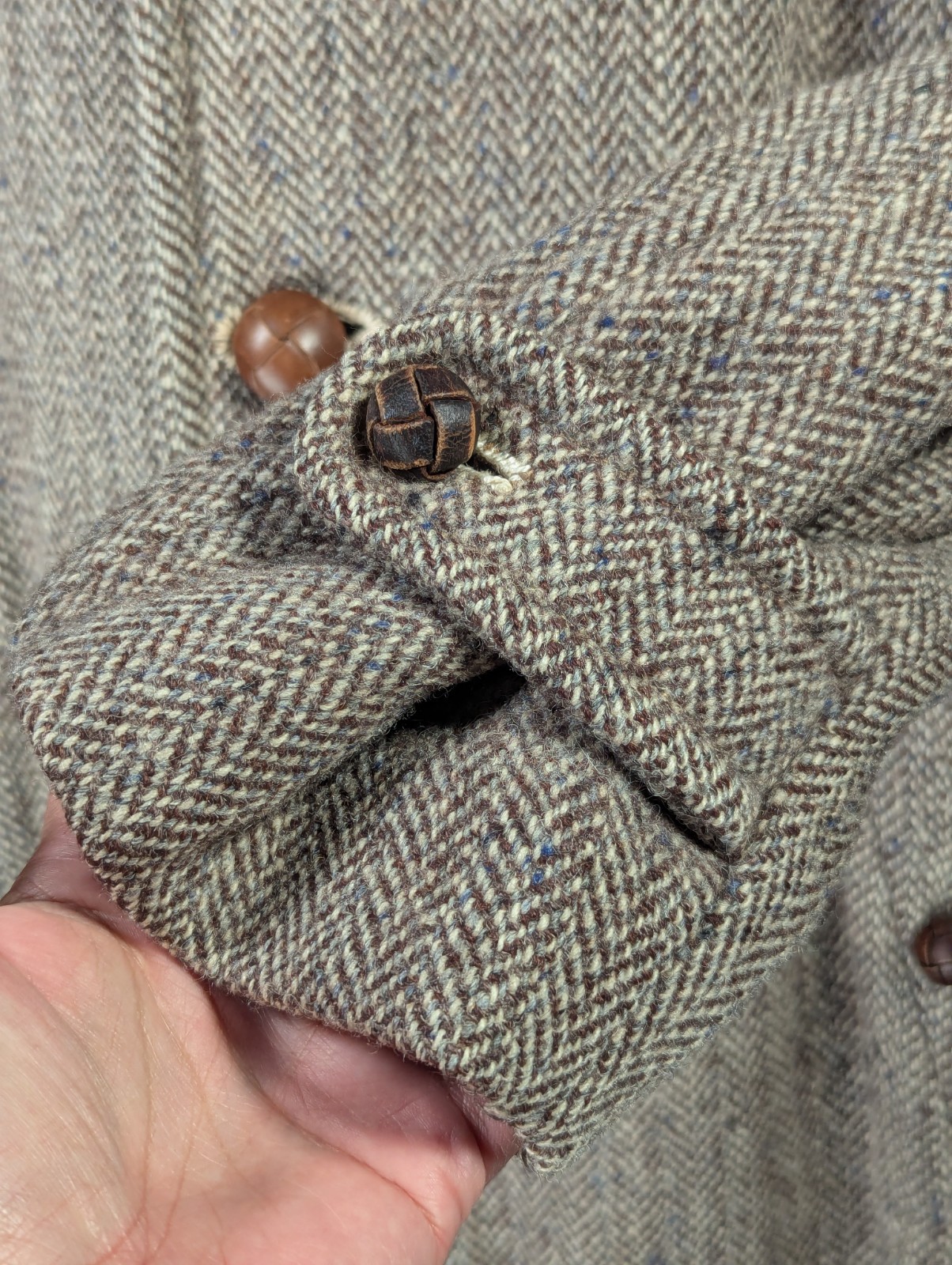 Vtg 1950s John Wanamaker Coat 100% Wool Harris Tweed Handwoven Scotland Brown XL