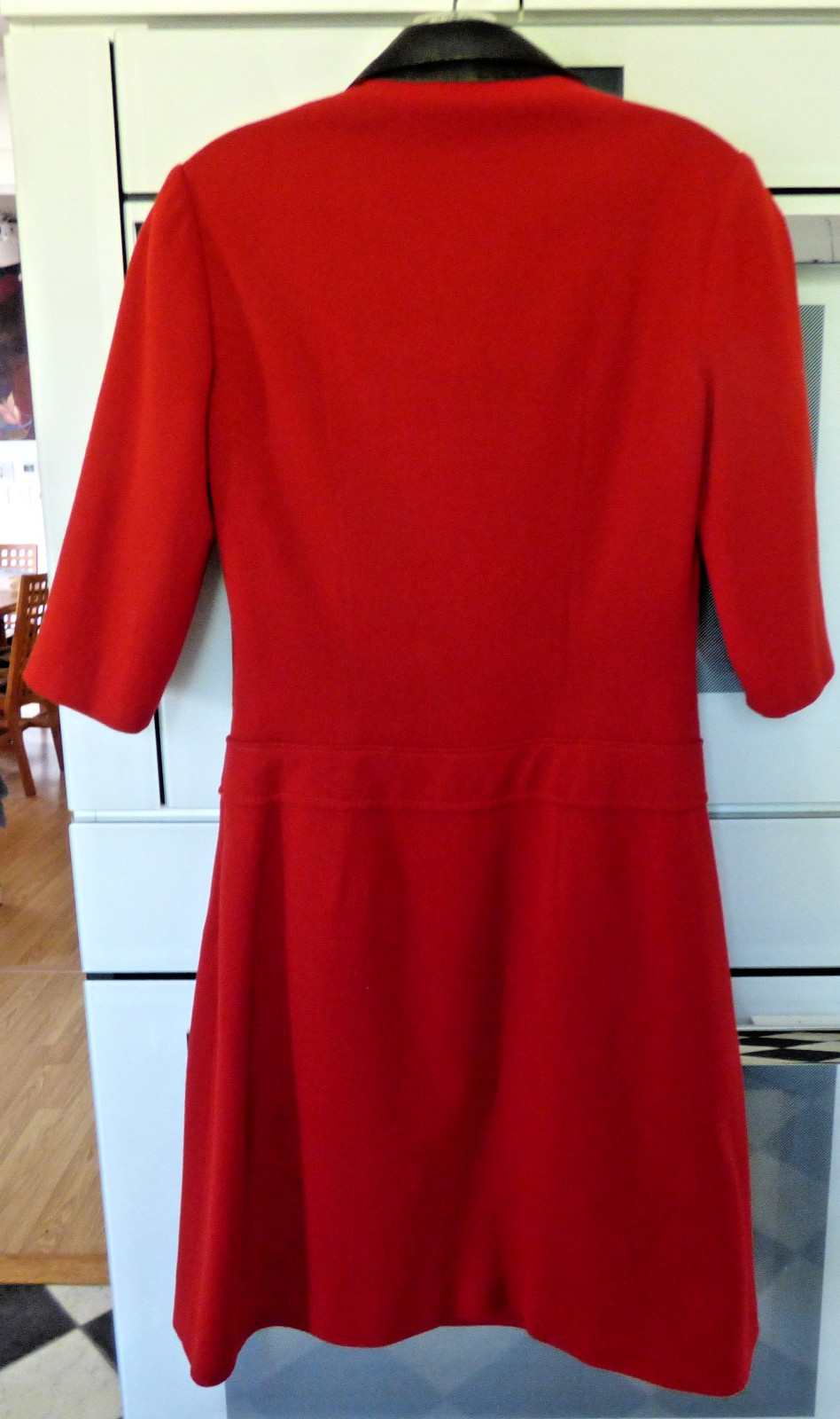 VINTAGE PEGGY JENNINGS DRESS RED WOOL KNIT W LEATHER TRIM FULLY SATIN LINED 4-6