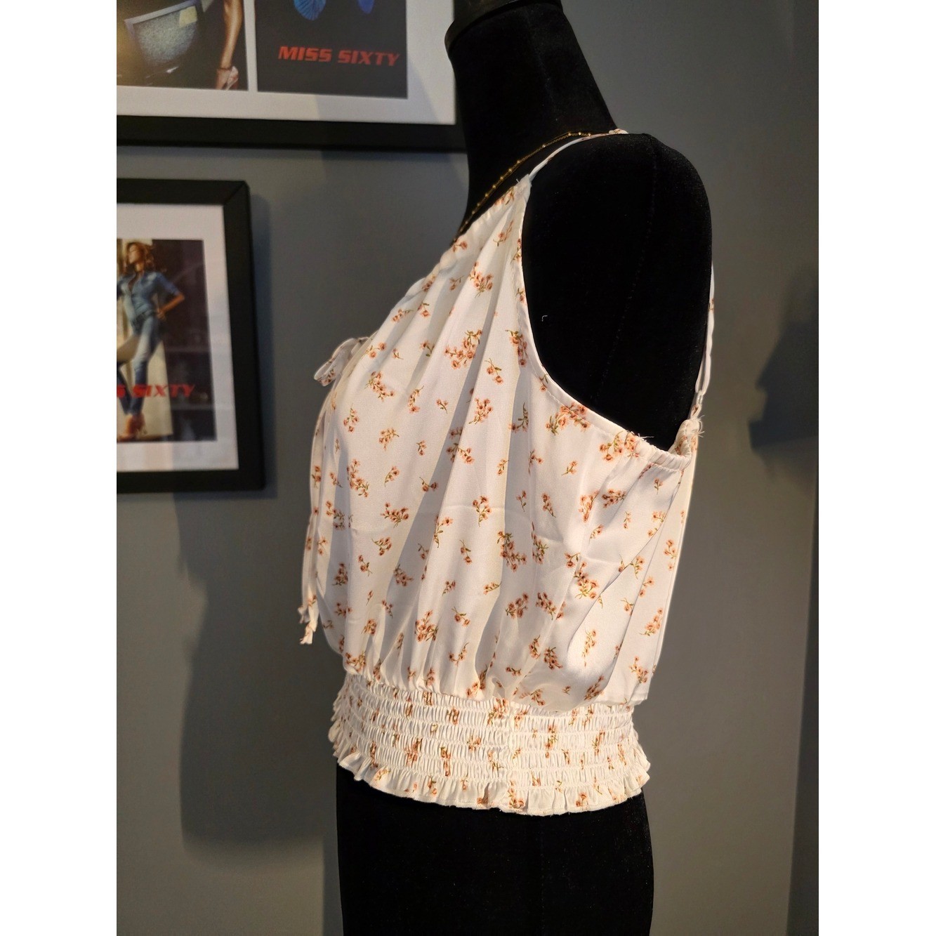 NWT Ambiance Satin Floral Smocked Cami Size L | Coquette Cottagecore