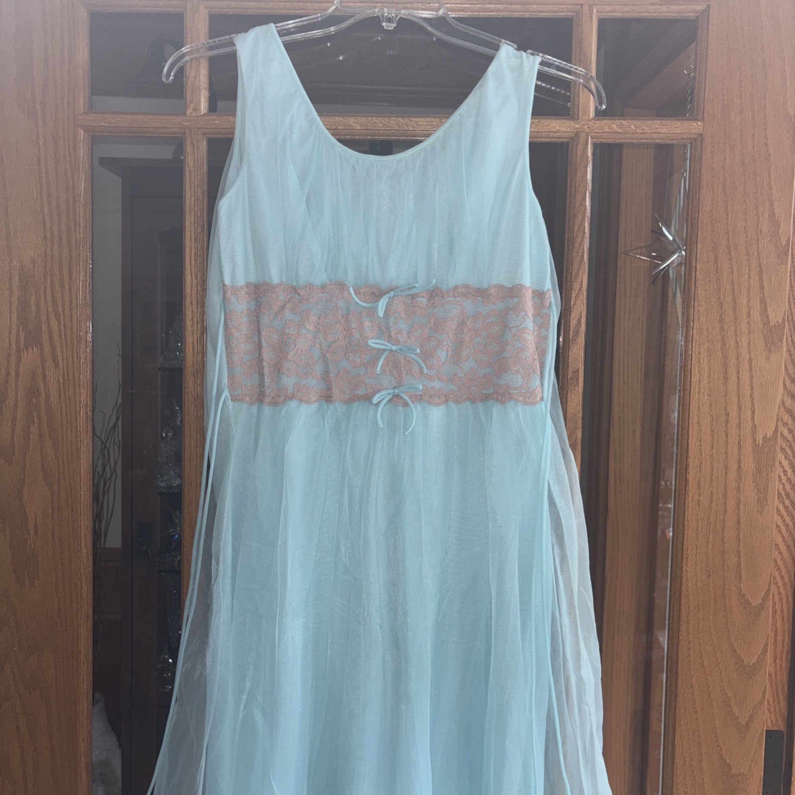 Vintage Avian Aqua Nylon Lingerie Nightgown Medium