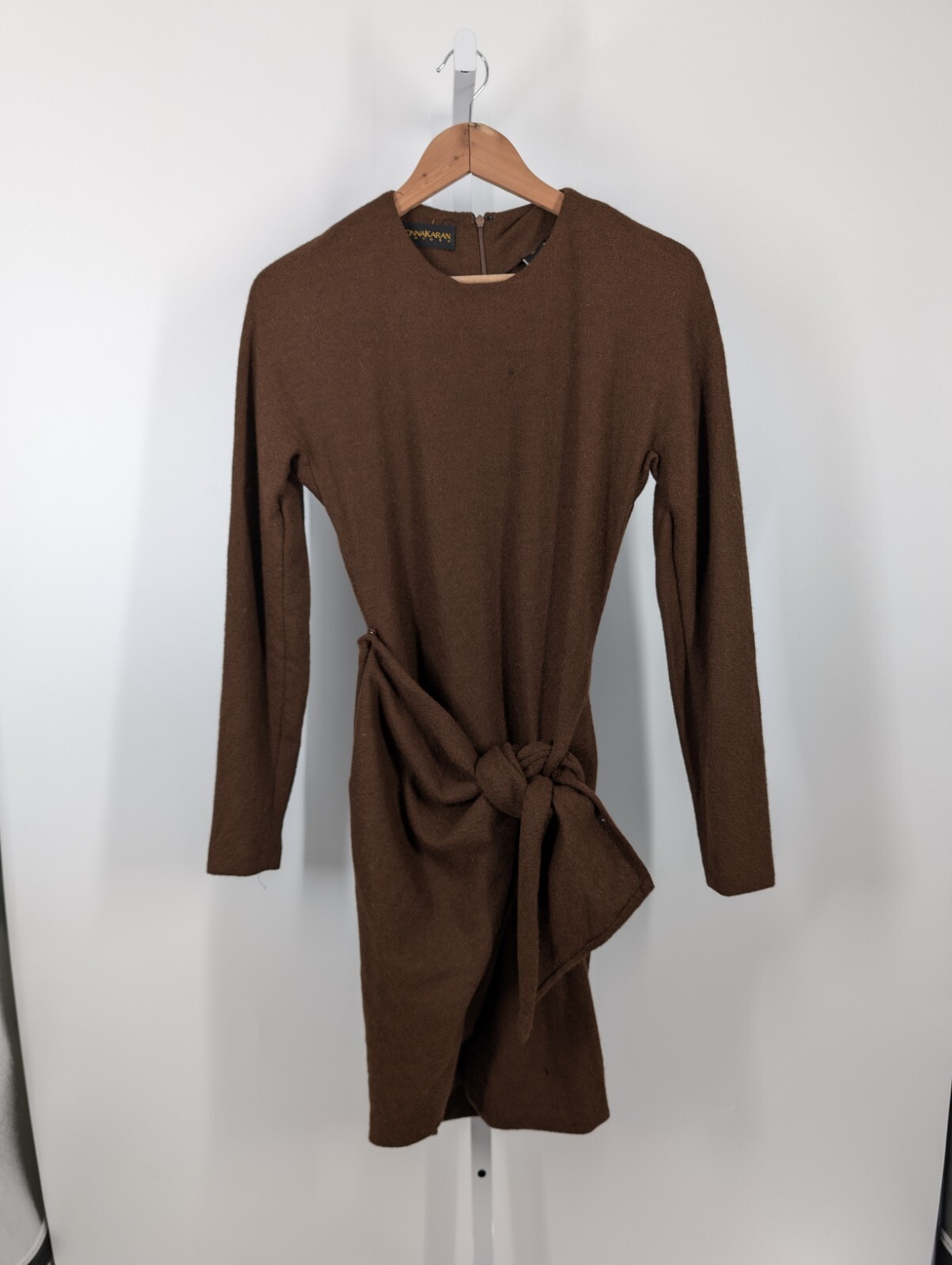 Donna Karan Vtg 80s 90s Alpaca Wrap Apron Knot Tie Dress Collection Runway