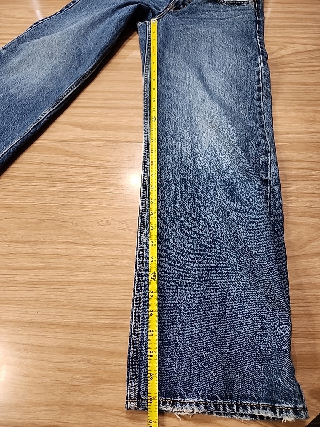 Vintage Levis With Big E Leather Patch Acid Wash Blue Low Loose Sz 26×32 Frayed