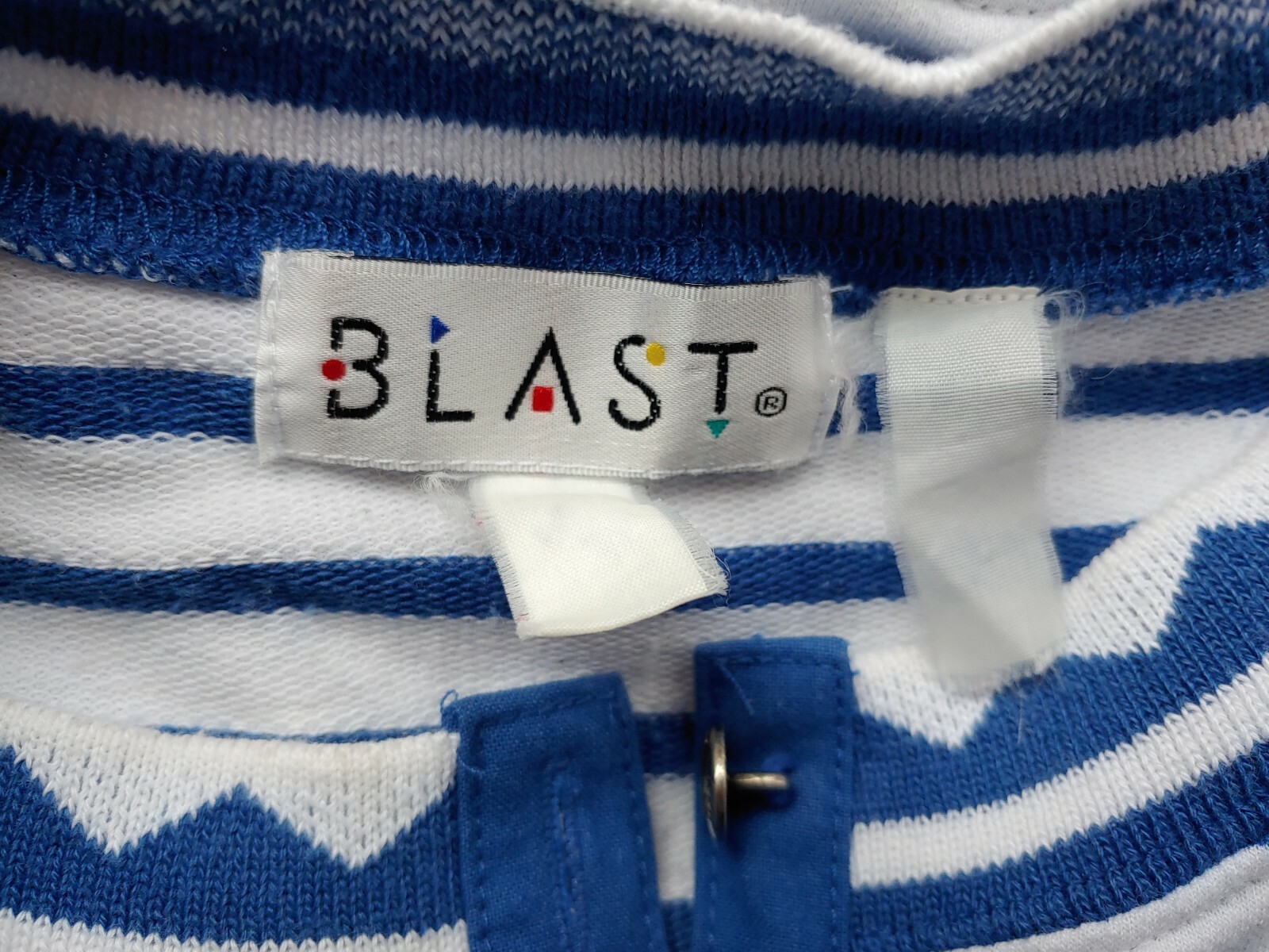 Vintage Blast Blue & White Knit Striped Top Size XL? Bust 42″