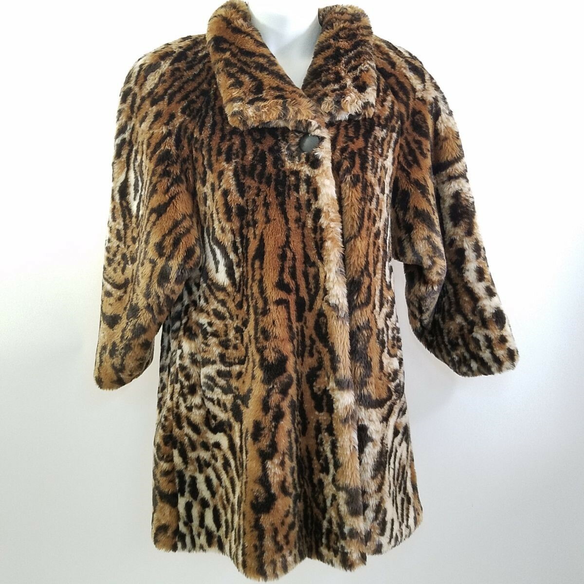 Womens Faux Tiger Fur Swing Coat Monterey Fashions Size S
