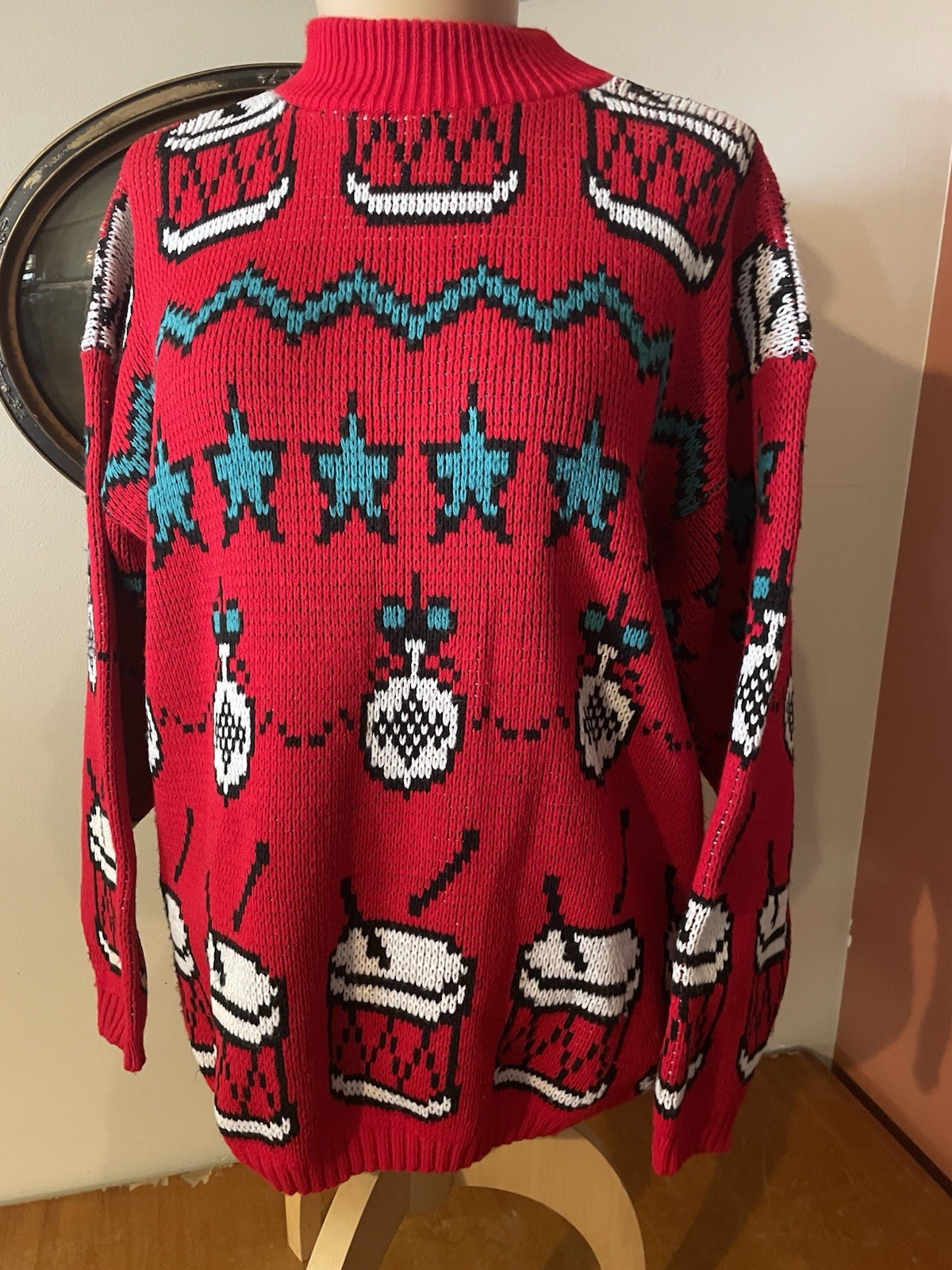 VTG Croquet Club Women’s Medium Sweater Not Ugly Christmas Ornaments Grandma Cor