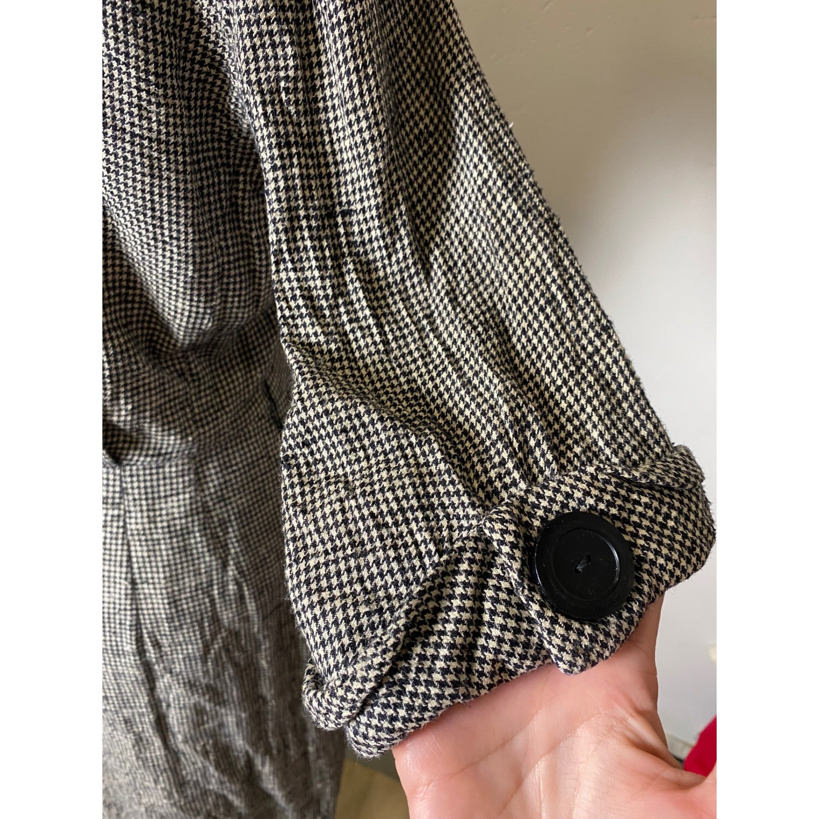 Vintage 40’/50’s Houndstooth Button Front Midi Coat Dress S