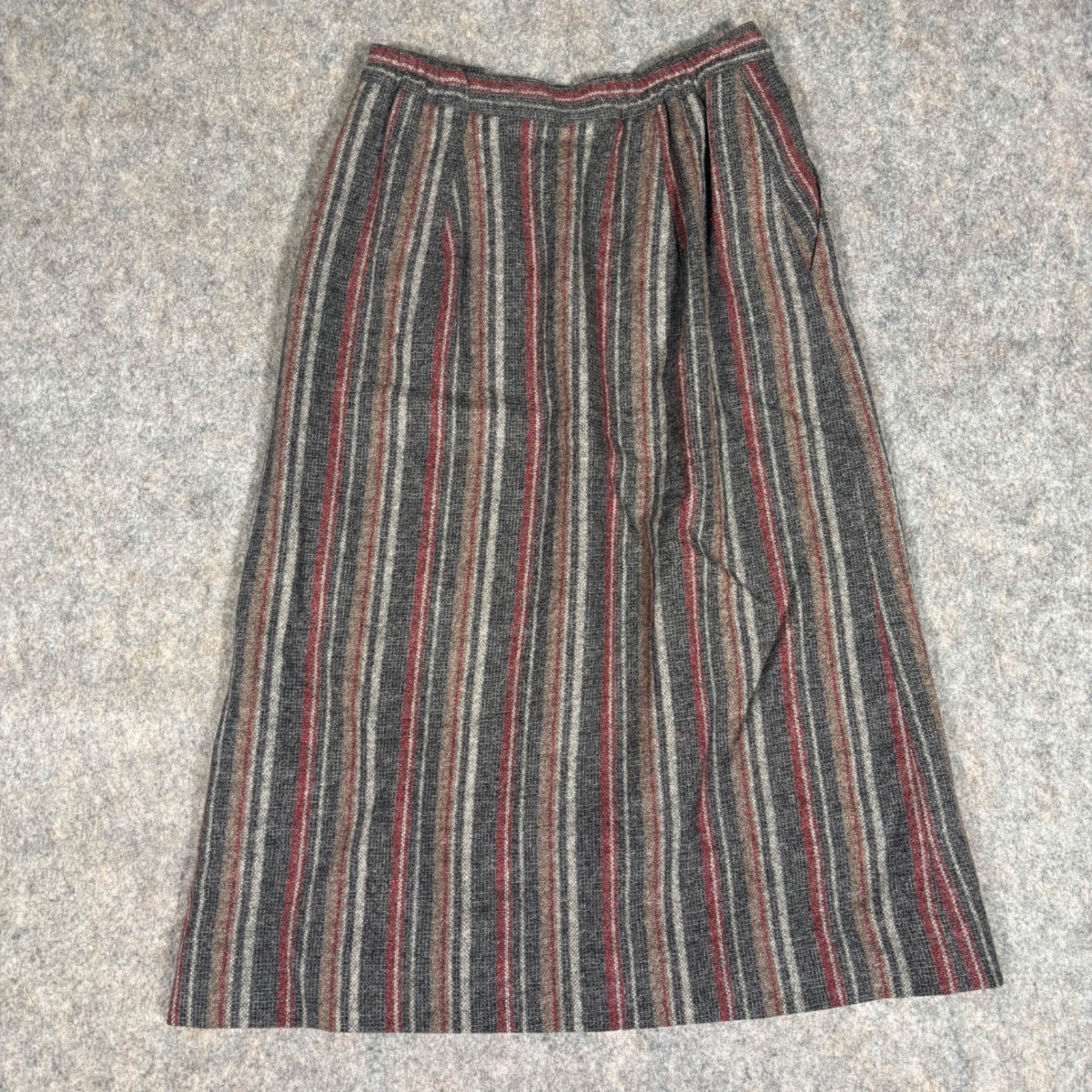 Barclay Square Striped Midi Skirt Womens XXS (24″) USA Made Wool Mohair VTG
