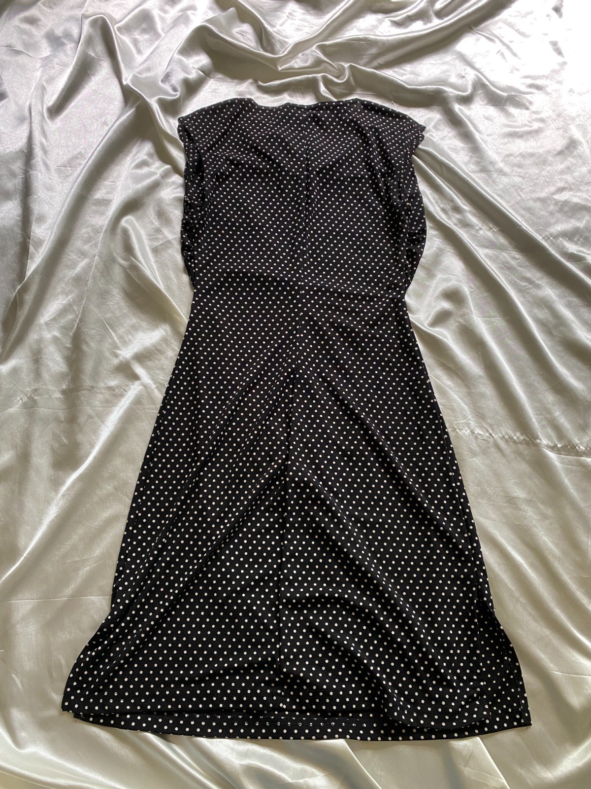 Vintage 1990s Black White Polka Dot Cowl Neck Bodycon Mini XS/S Going Out