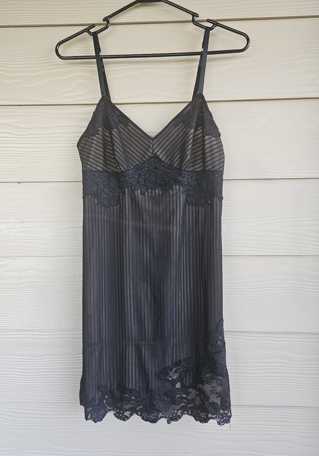 SOMA Pinstripe SLIP DRESS CHEMISE GOWN Stretch Sz S Short Lace Steampunk Nightie