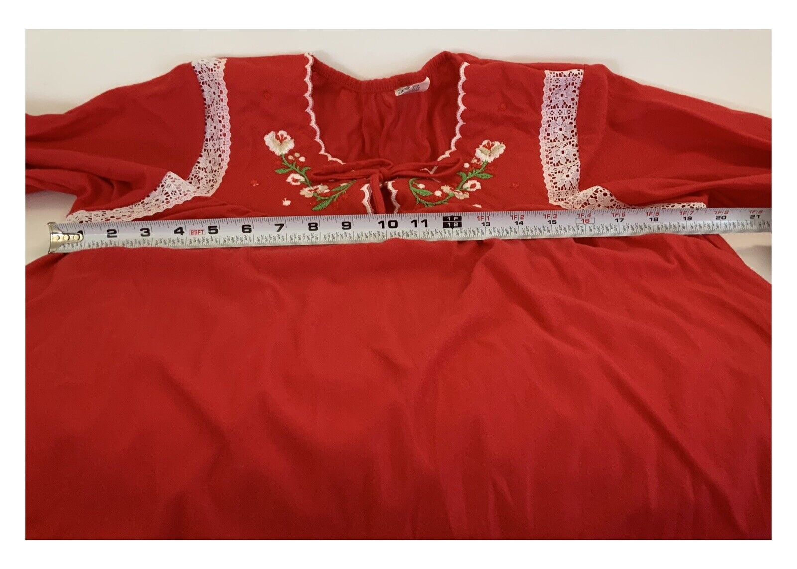 Vtg Glencraft Red Nightgown Embroidered Floral Detail—Union Made – SZ MED – NWT