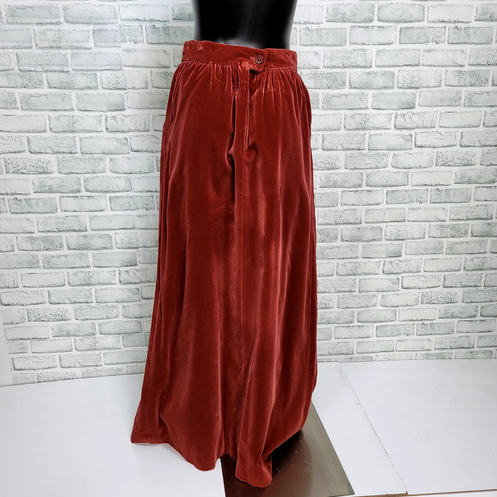 Vintage 70s Lenexa Place Rust Velour 2Pc Skirt Suit Set Belted Maxi USA ILGWU
