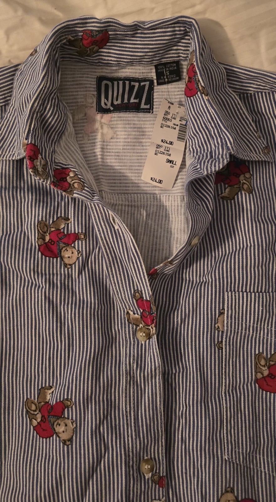 Vintage QUIZZ New York Teddybear Button Down Shirt Women’s Size Small. NWT