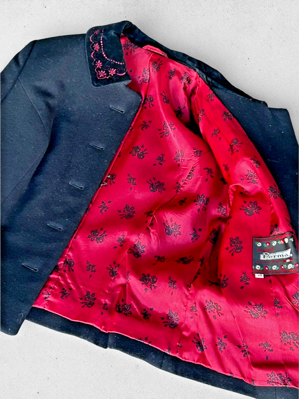 Vintage Austrian Wool Jacket Trachten Oktoberfest Embroidered Perma Size 40