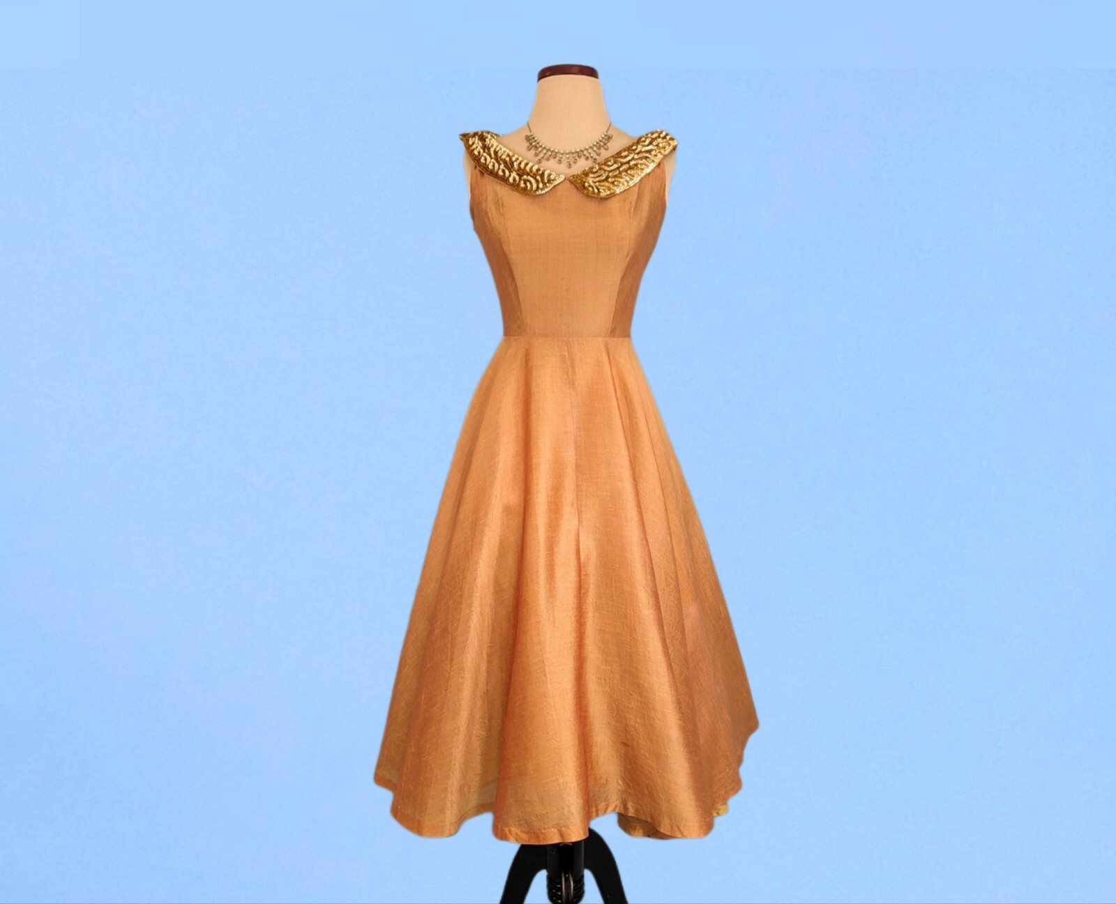 Vintage 1950s Iridescent Party Dress, 50s Full Skirt Evening Gown Prom Dress