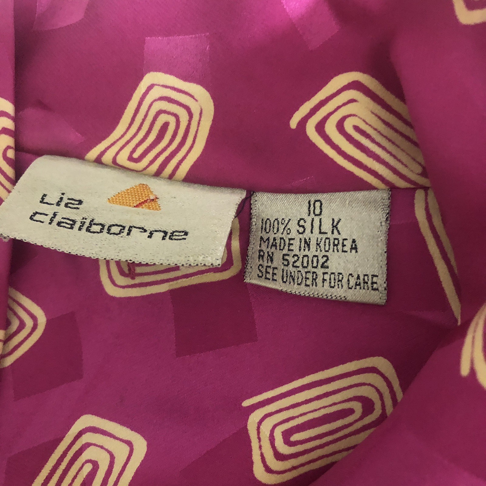 VTG 80s Liz Claiborne 100% Silk Drop Waisted Dress 10 Geometric READ