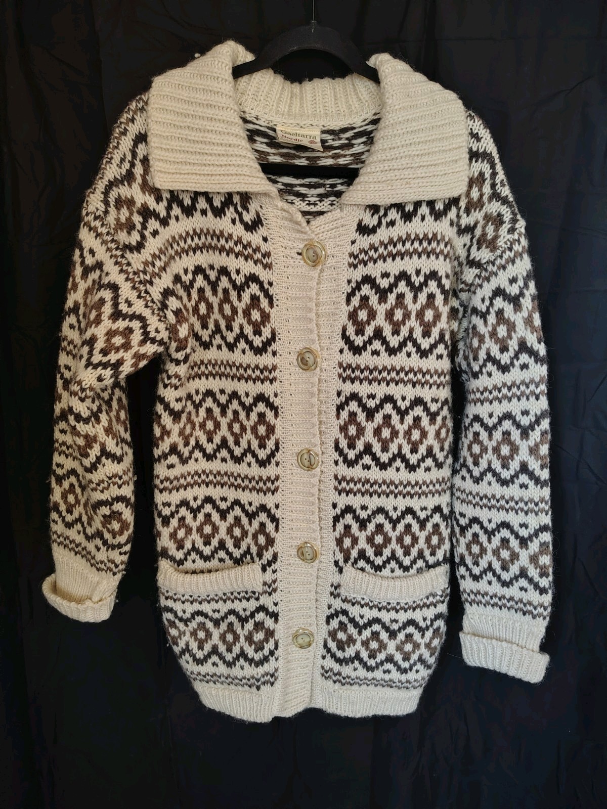 Vintage Womens Gaeltarra Nordic Cardigan 100% PURE Wool – Made In Ireland Size L