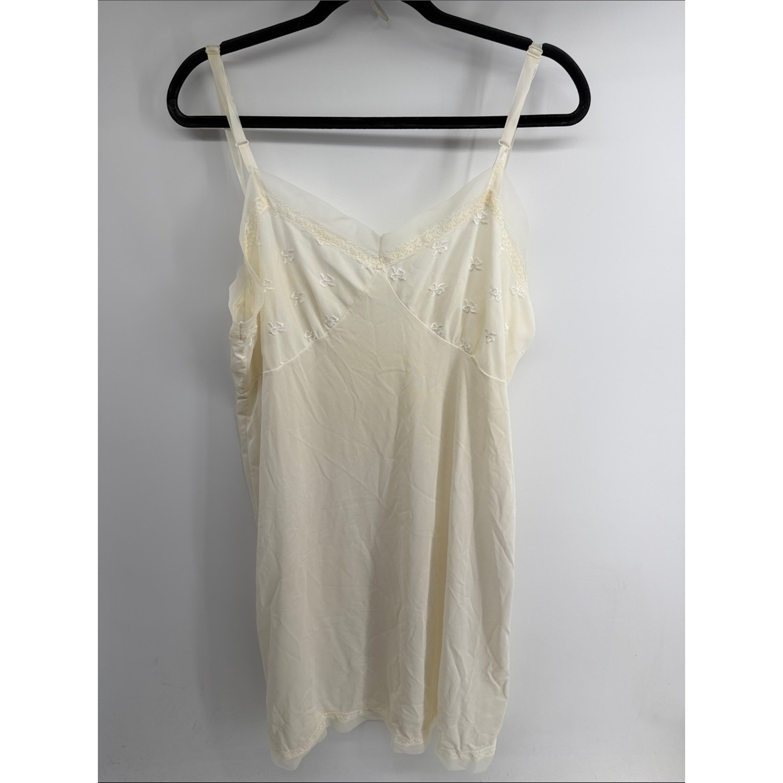 Vintage bow embroidered triangle top lace detail boudoir lingerie slip dress 46