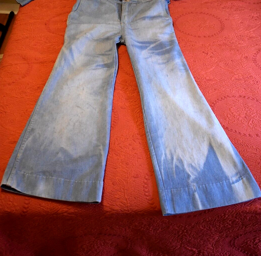 Vintage Brittania Denim Flared Leg 70s Long Sleeve Jumpsuit Romper Overall Large