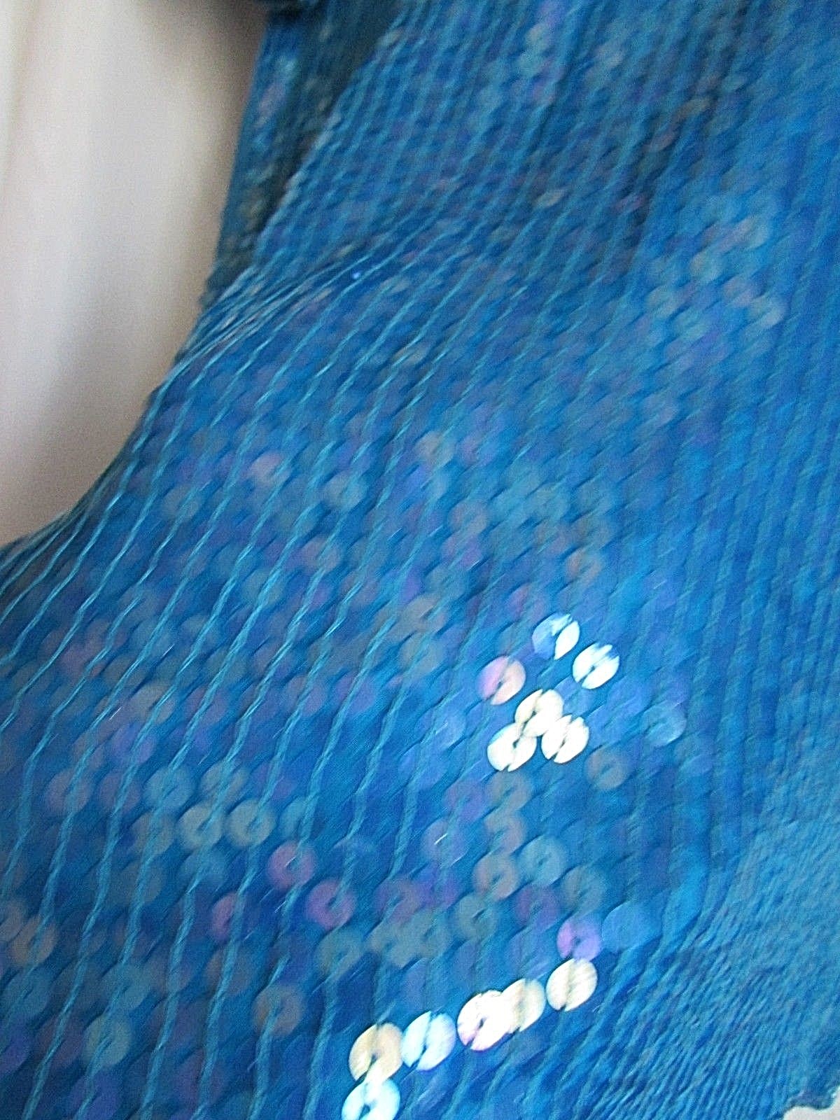 Vintage Jean for Joseph Le Bon Turquoise Sequin Short Sleeve Blouse Size M