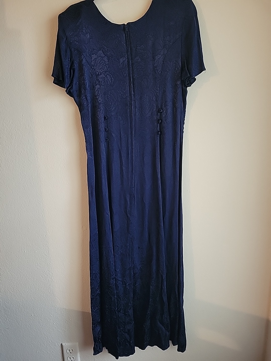 Vtg Frederick Of Hollywood By Jody Cold Rayon Rose Dress 11/12 USA Made Navy Blu