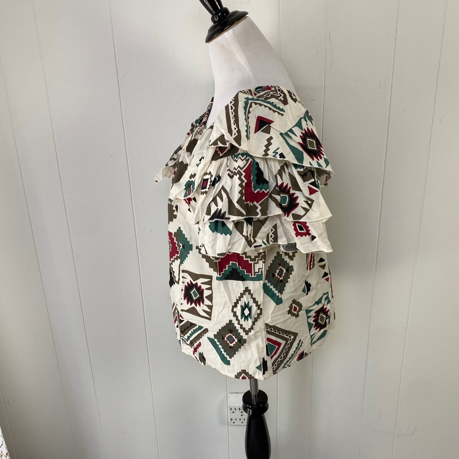 VTG Western Collection Off Shoulder Ruffle Peasant Shirt M Square Dance Western