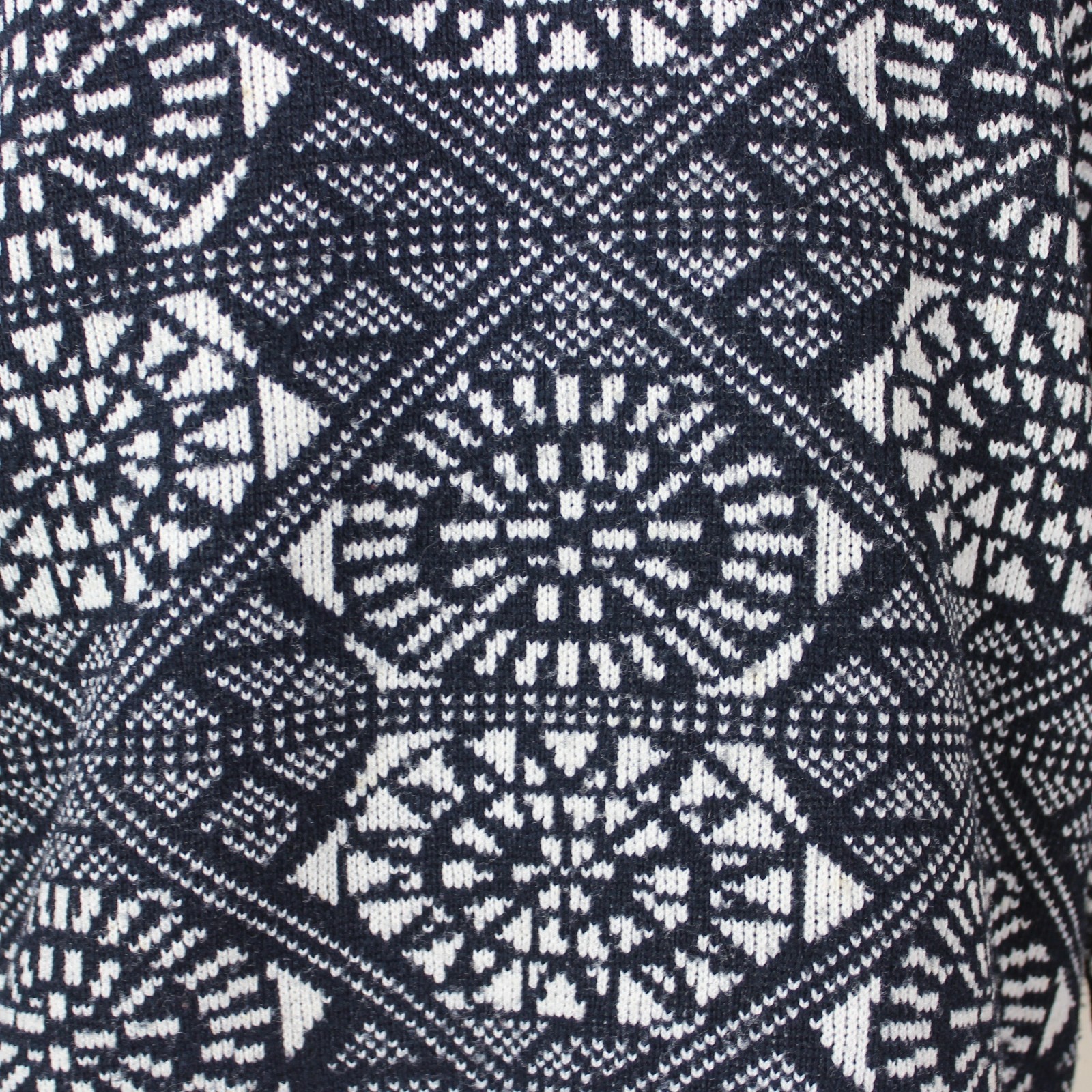 1960s Jane Irwill Hoodie Zipper Front Cardigan Sweater S Blue White Patterned